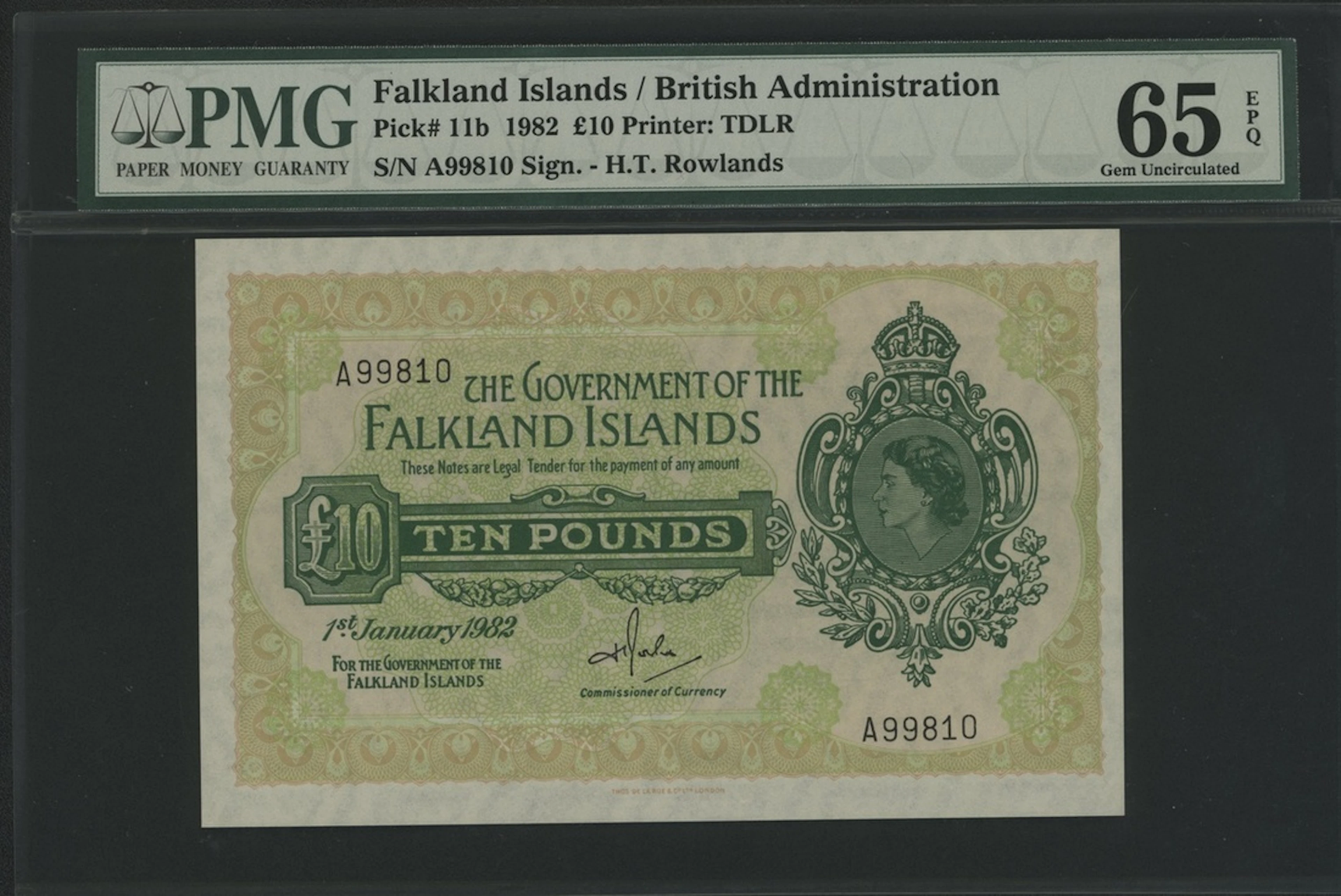 Government of The Falkland Islands, £10, 1.1.1982, serial number A99810