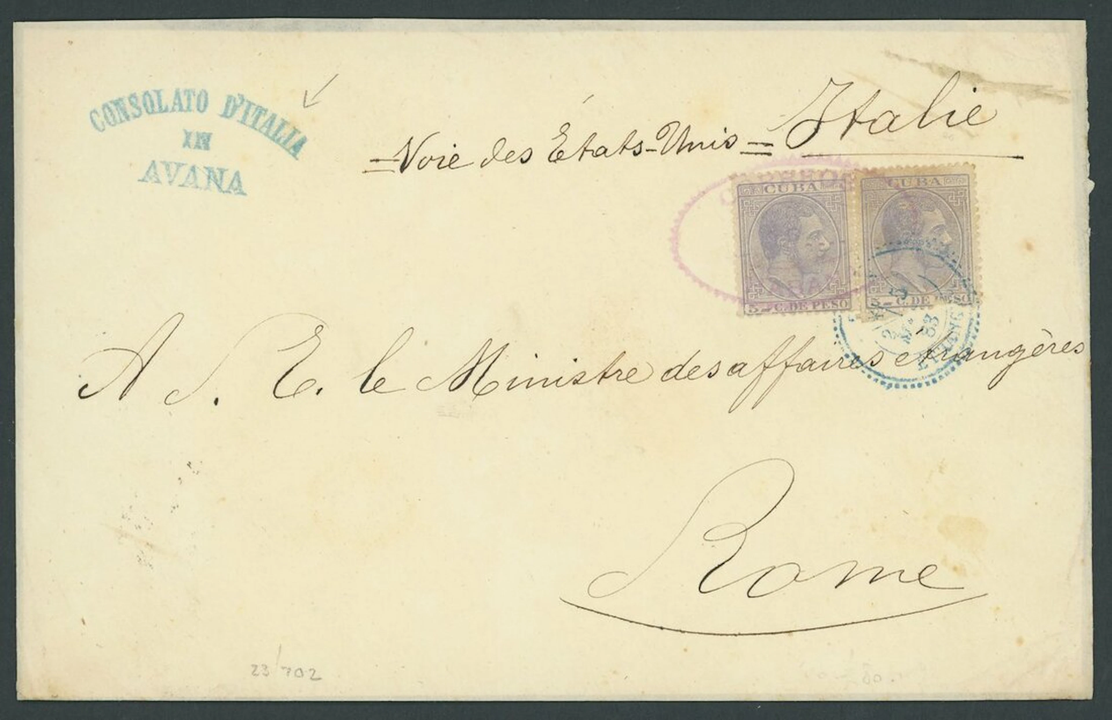 Cuba 1883 (16 Feb.) envelope from the Italian Consulate in Havana
