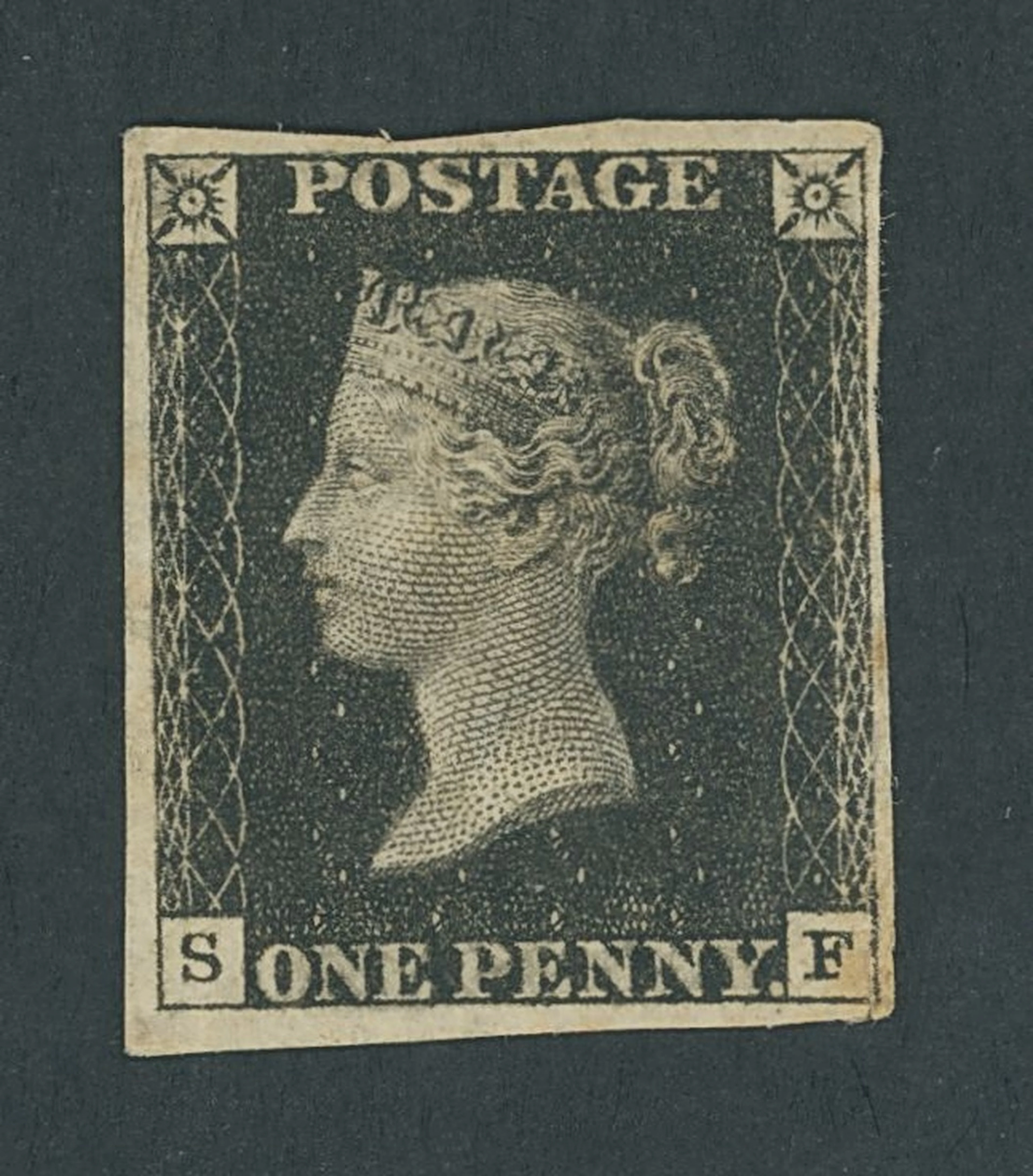 Great Britain 1840 One Penny Black Plate 7 SF in a deeper shade, small