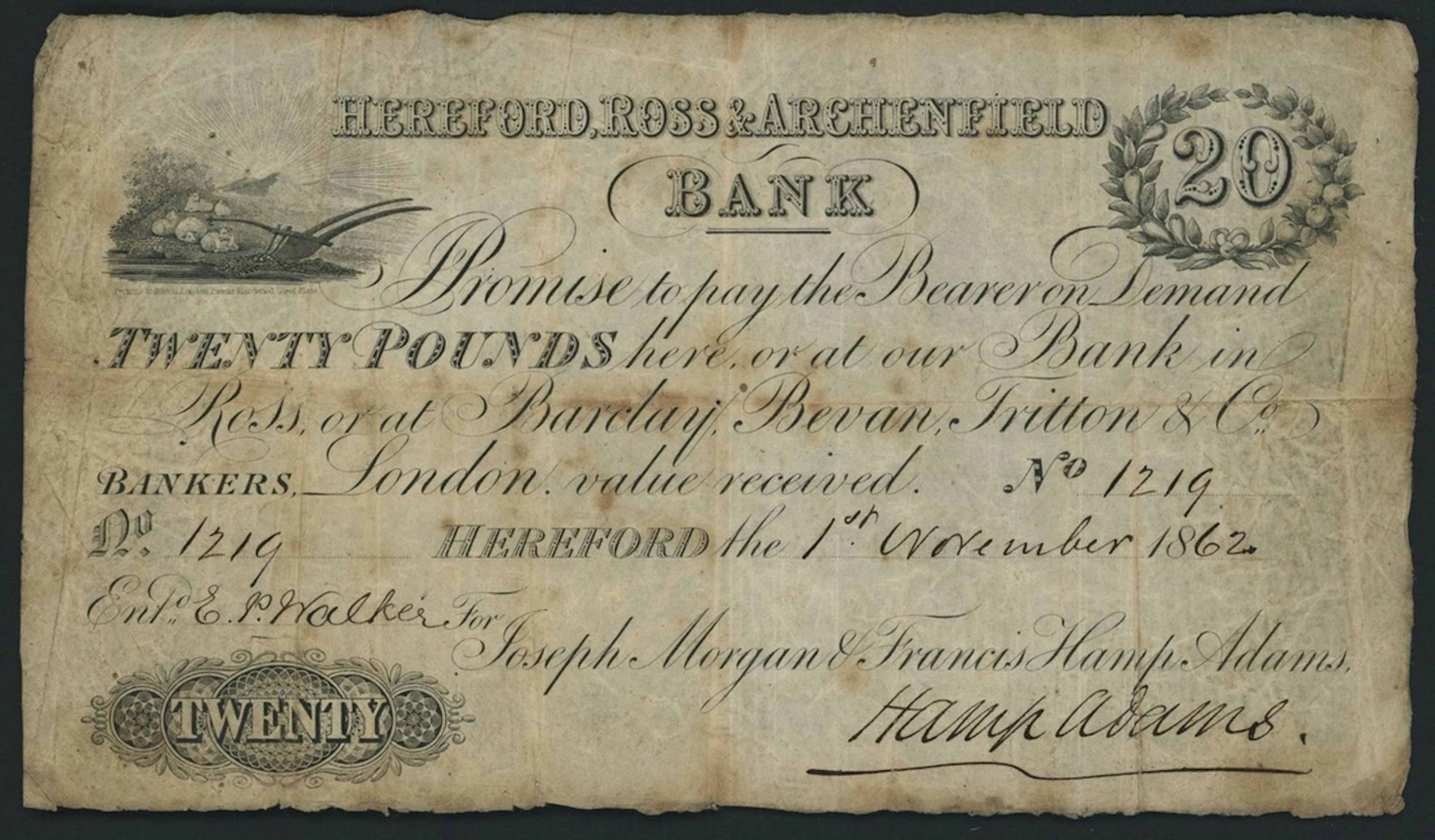 Hereford, Ross & Archenfield Bank, for Joseph Morgan & Francis Hamp