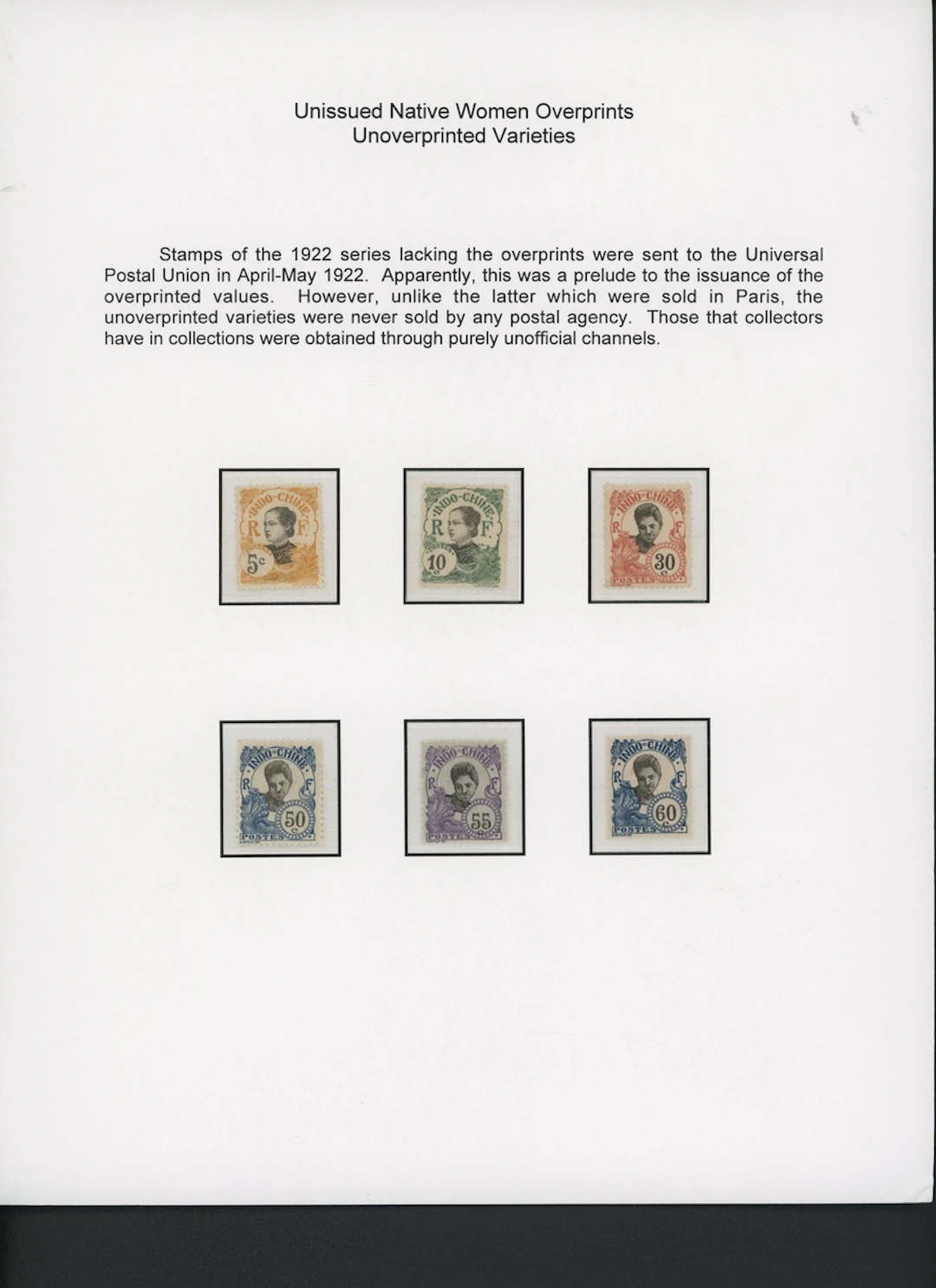Indo-China French Indo-Chinese Post Office 1922 Unissued series