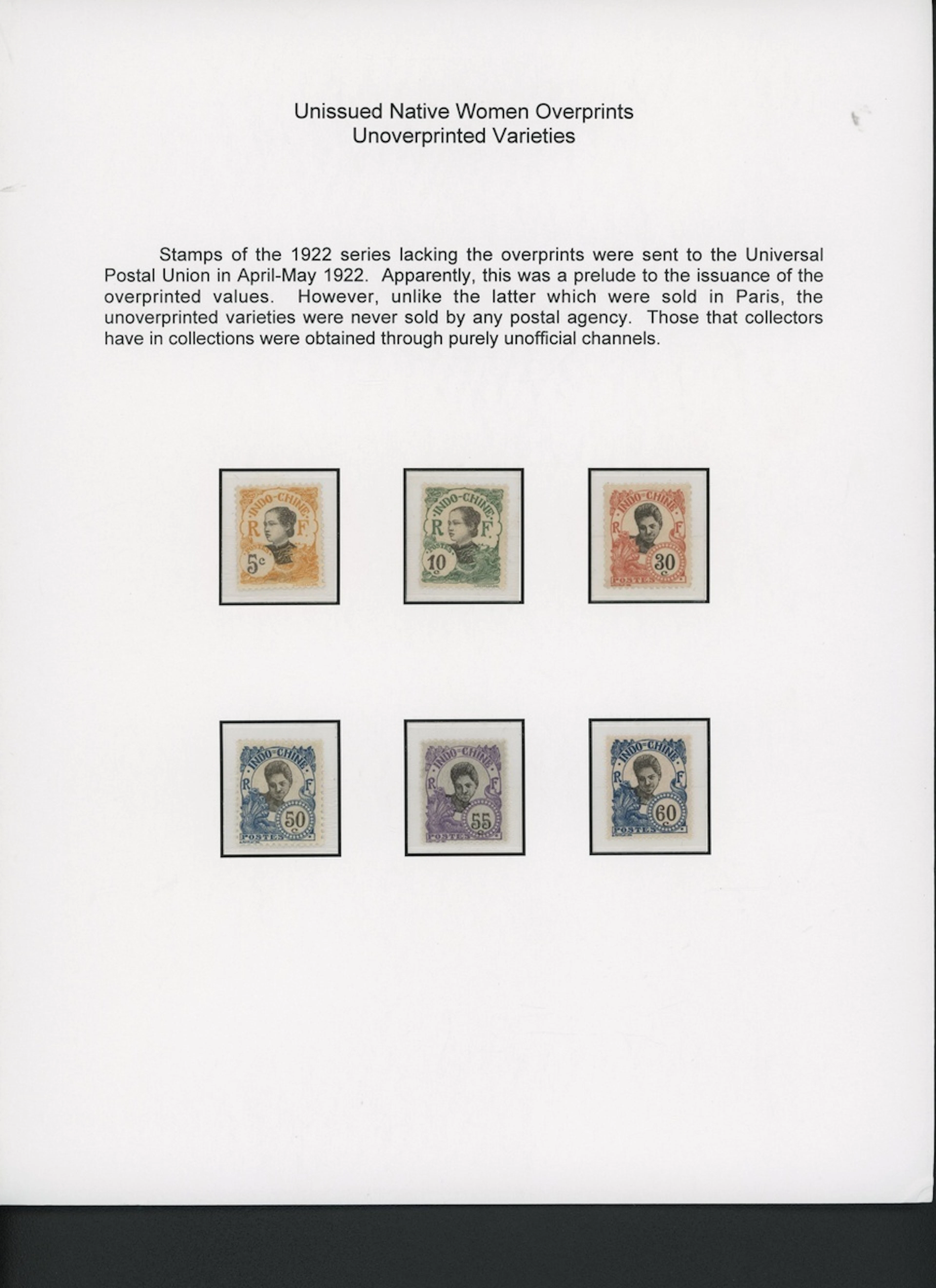 Indo-China French Indo-Chinese Post Office 1922 Unissued series