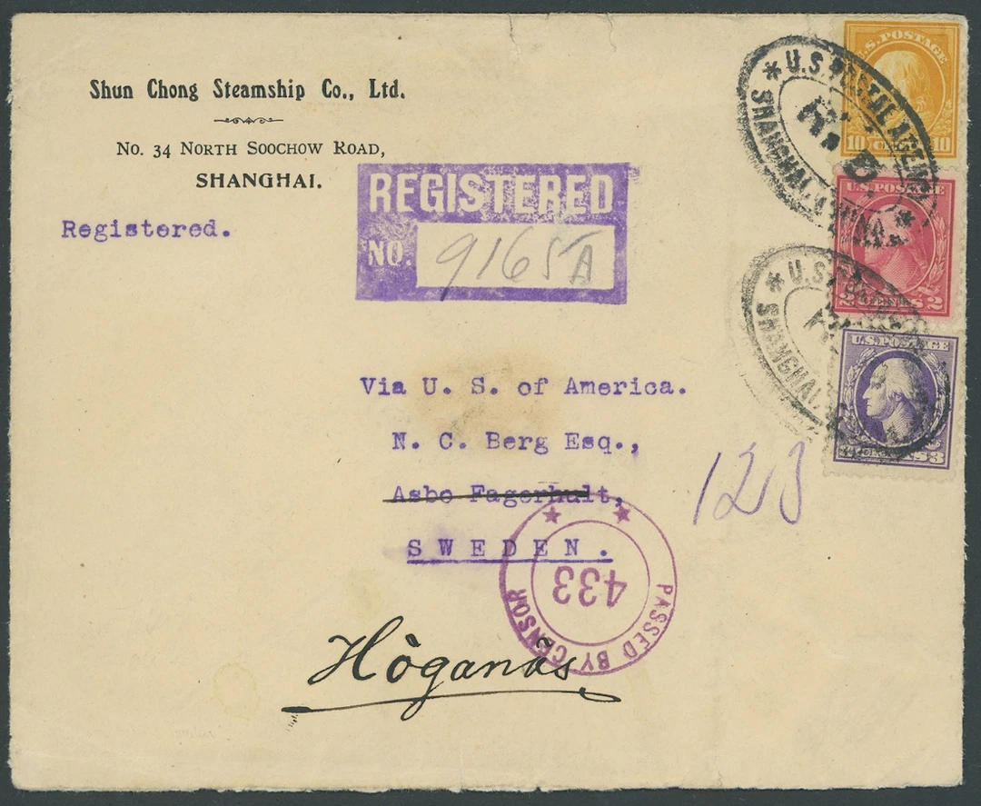 Foreign Post Offices United States Post Office Shanghai 1919 (2 May)