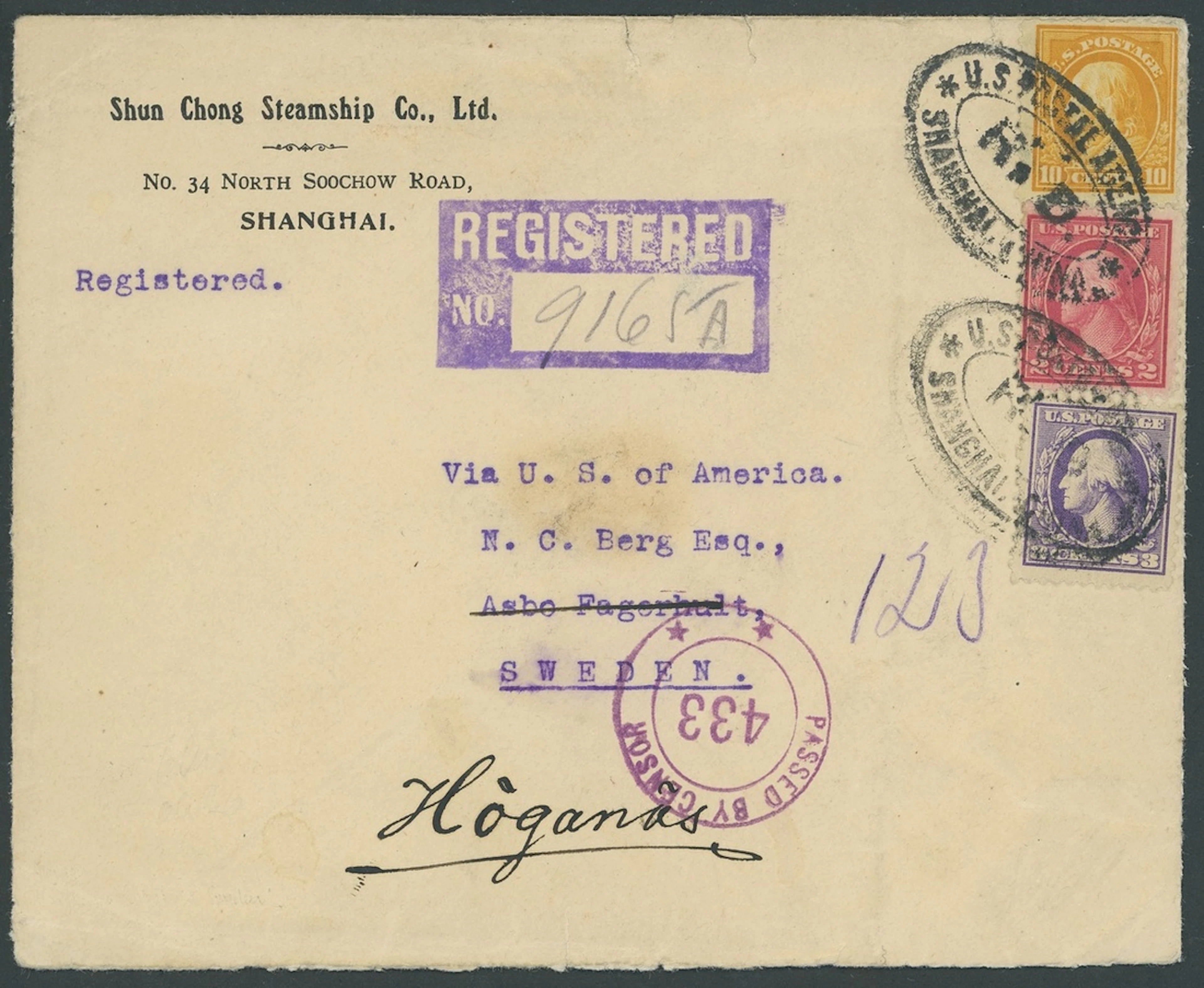 Foreign Post Offices United States Post Office Shanghai 1919 (2 May)