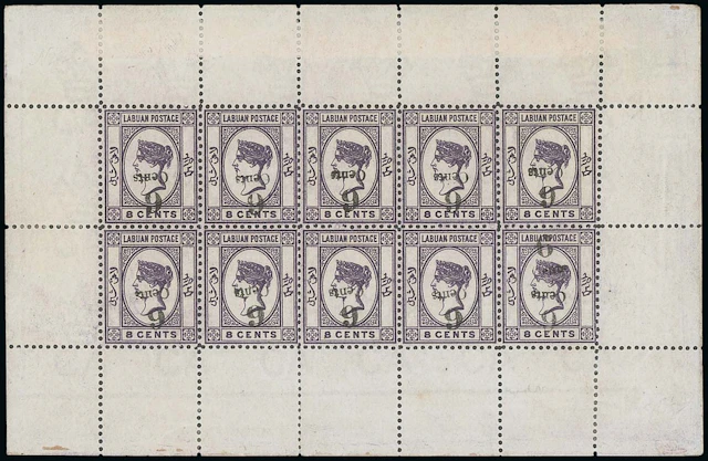 Labuan 1891-92 Surcharges 6c. on 8c. deep violet, 2mm. setting, a