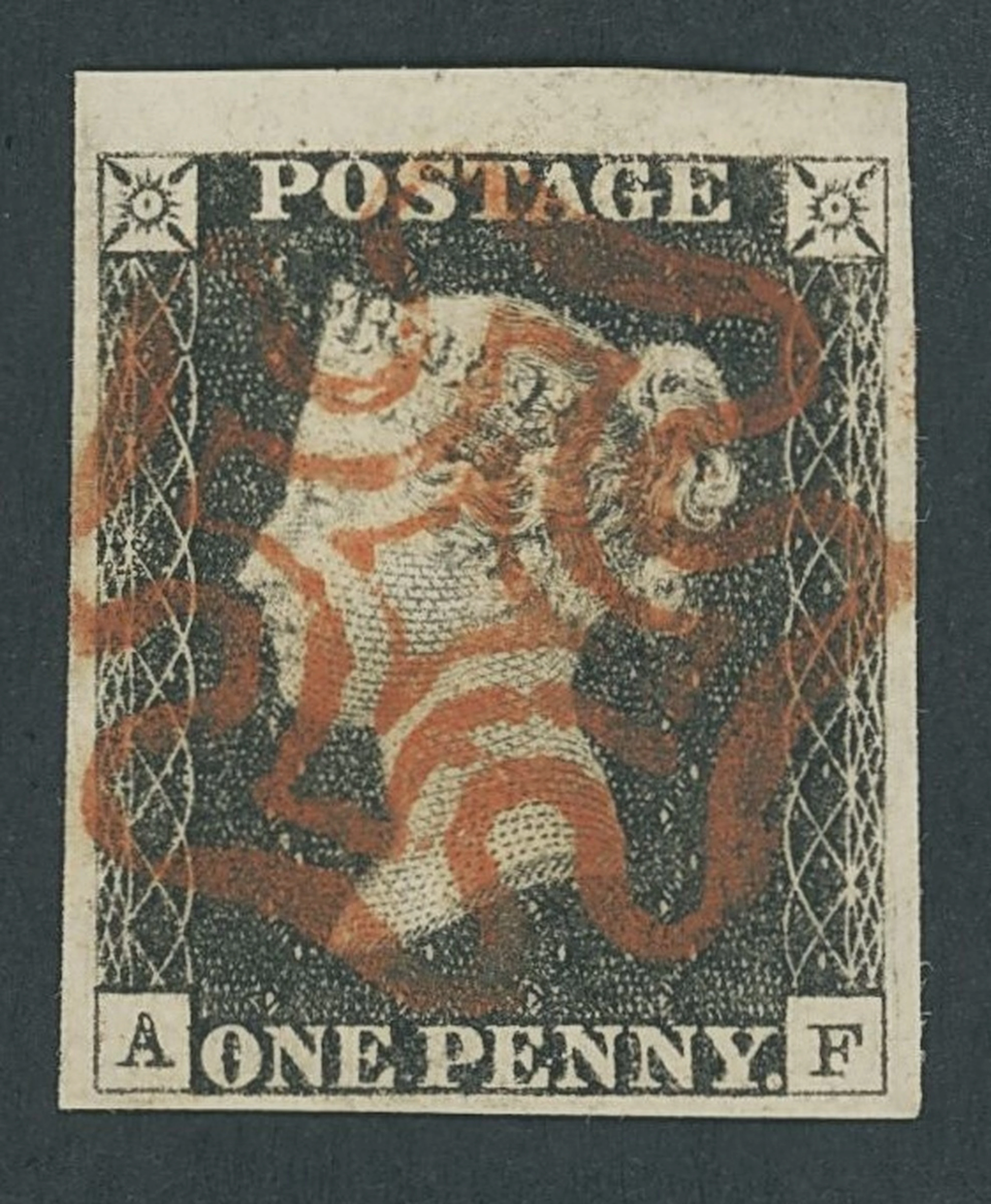 Great Britain 1840 One Penny Black Plate 3 AF, part of sheet margin