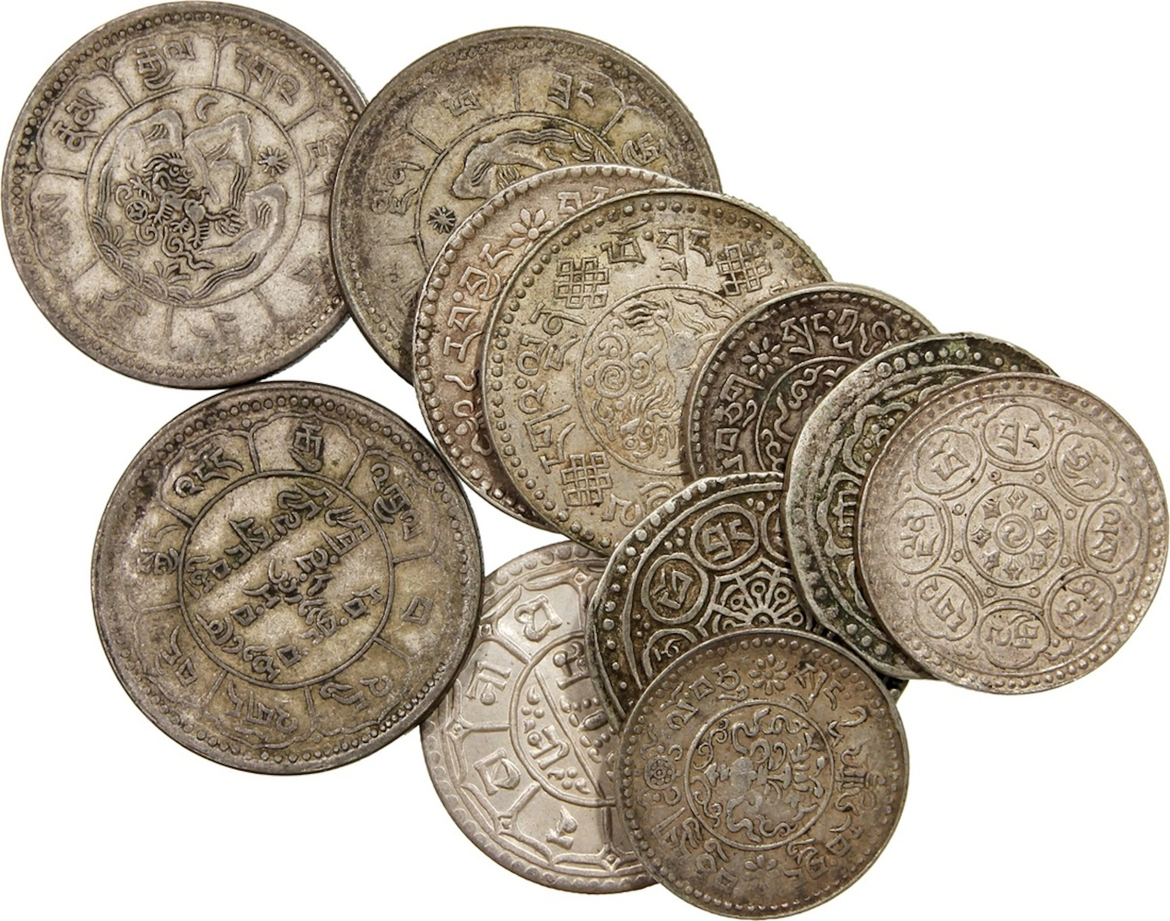 China, Tibet, a group of 10x, including tangka (3), 1 1/2 srang (2)