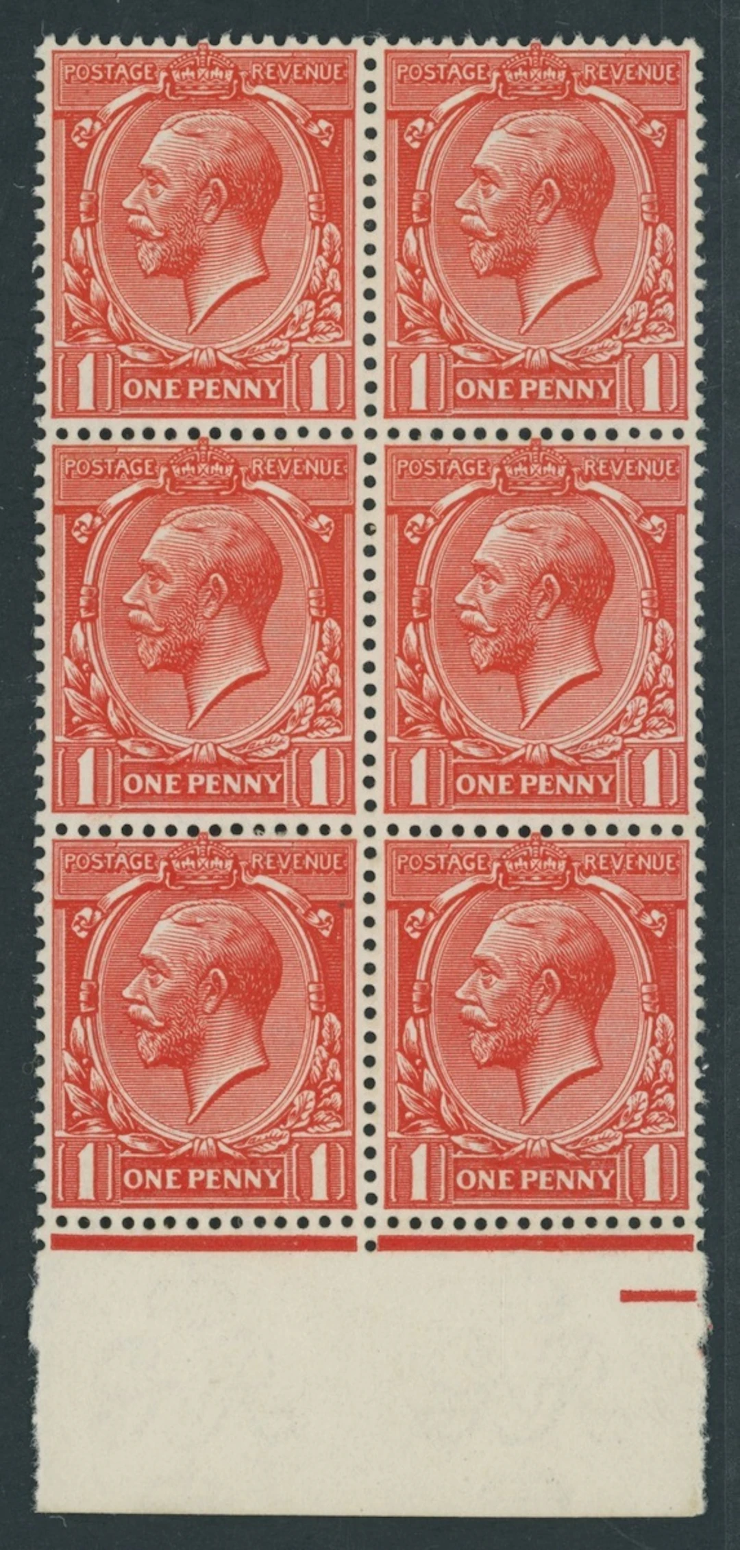 Great Britain King George V 1912-24, Watermark Simple Cypher 1d. scarlet-vermili