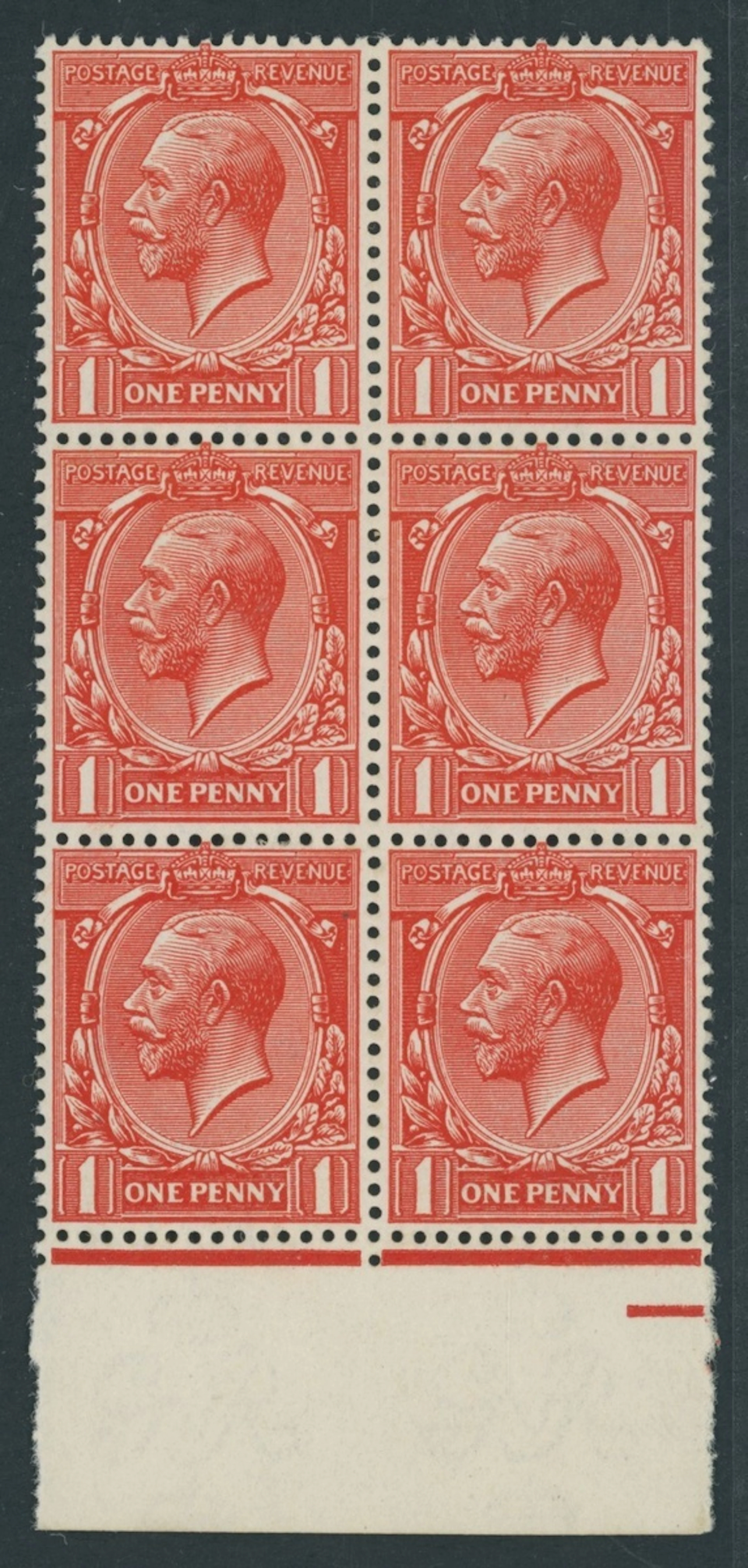 Great Britain King George V 1912-24, Watermark Simple Cypher 1d. scarlet-vermili