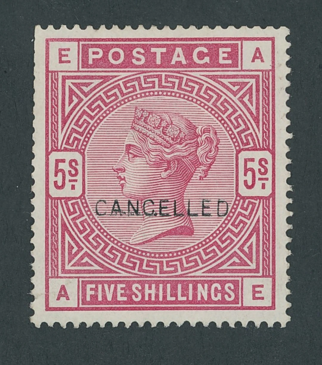 Great Britain 1883-84 White Paper 5/- rose, AE, overprinted "cancelled"