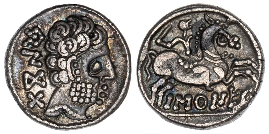 Spain, Iberia, Barskunes, AR Denarius, struck late 2nd Century BC