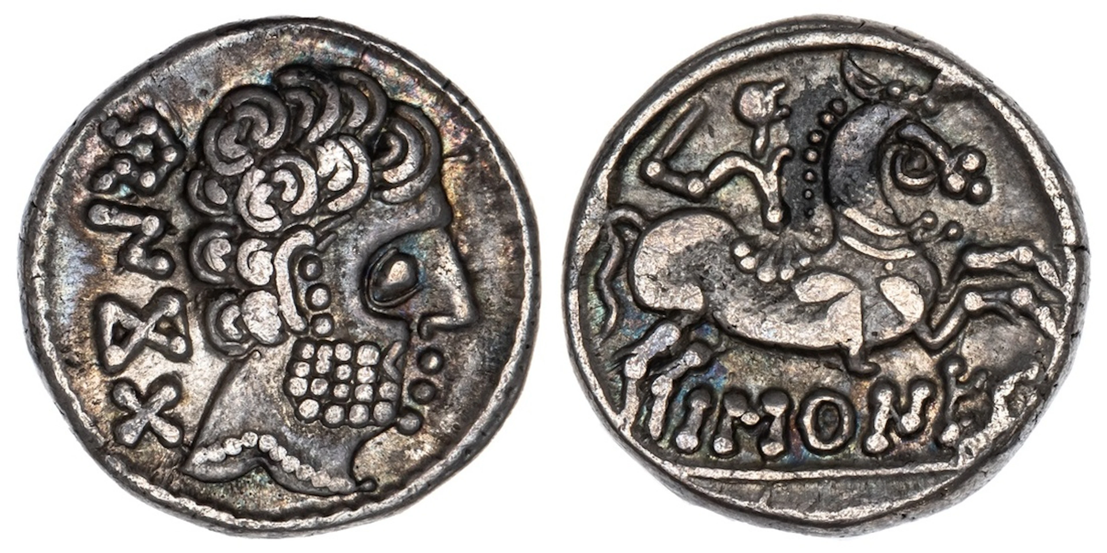 Spain, Iberia, Barskunes, AR Denarius, struck late 2nd Century BC