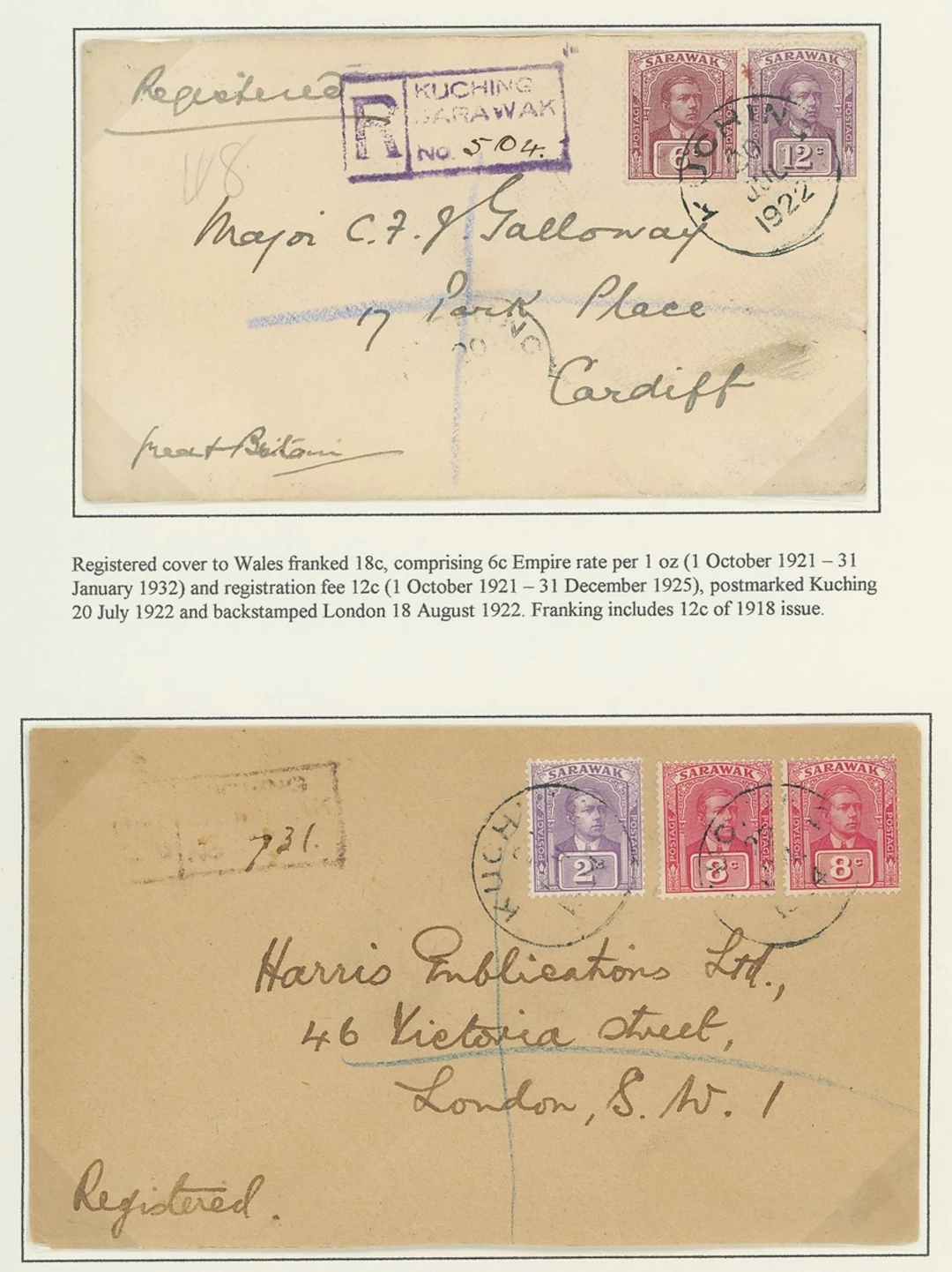 Sarawak 1922-23 New Colours and Values Issued Stamps 2c. (2, one with
