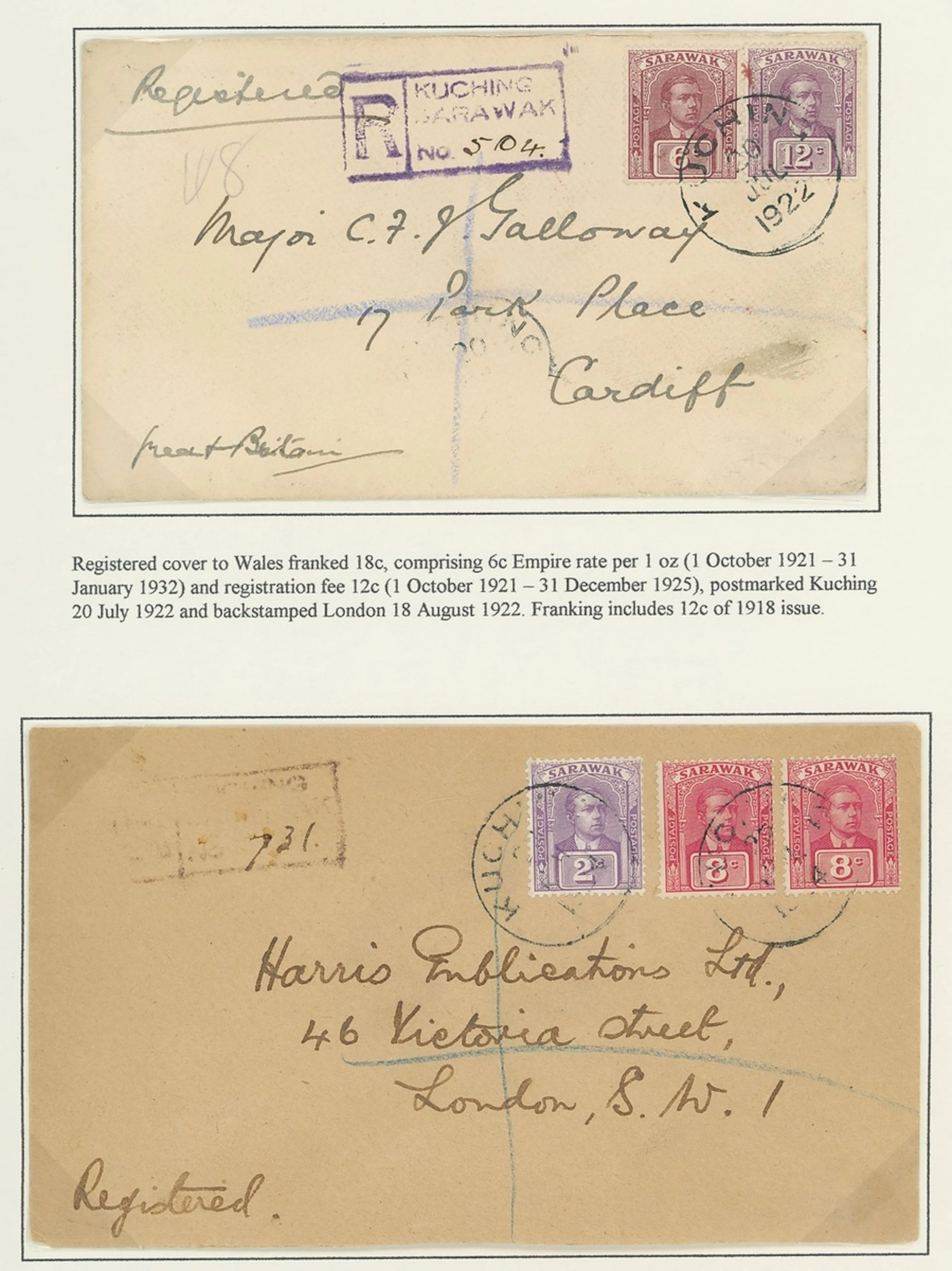 Sarawak 1922-23 New Colours and Values Issued Stamps 2c. (2, one with
