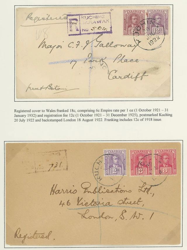 Sarawak 1922-23 New Colours and Values Issued Stamps 2c. (2, one with