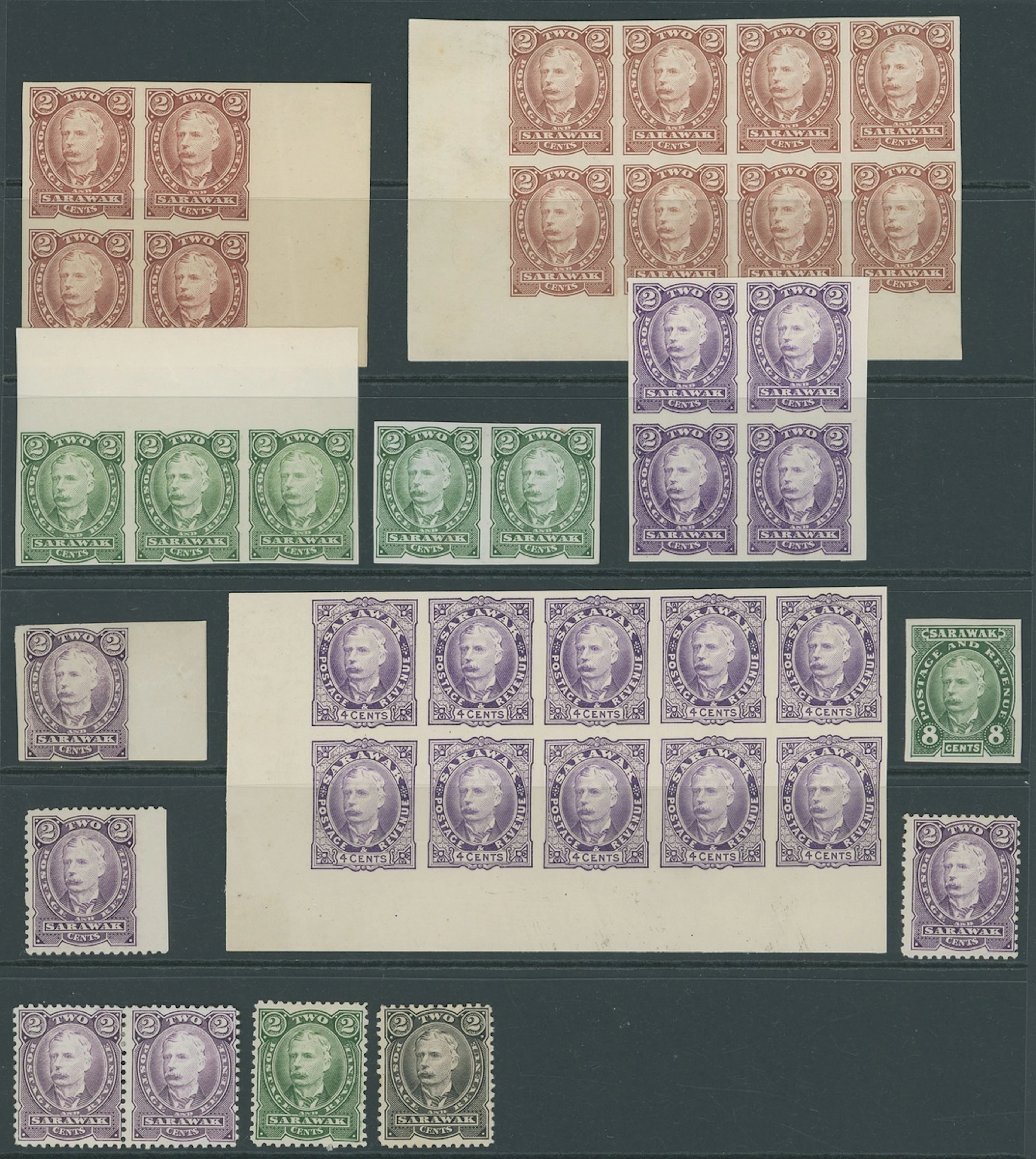 Sarawak 1895 Perkins Bacon Issue Colour Trials A range comprising