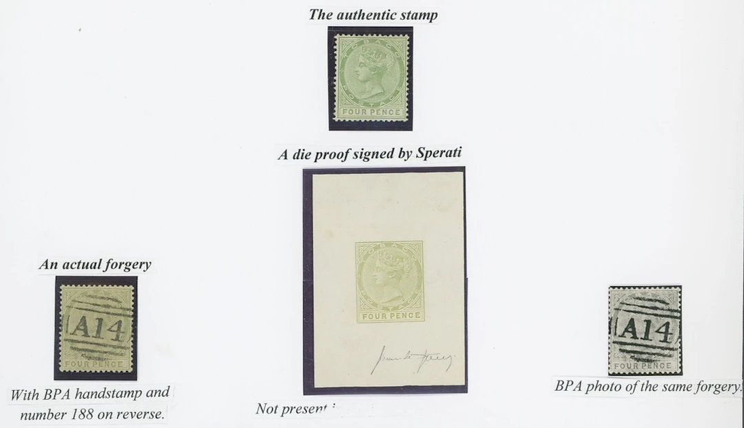 Tobago Sperati Die Proofs 1882 4d. yellow-green, signed in pencil