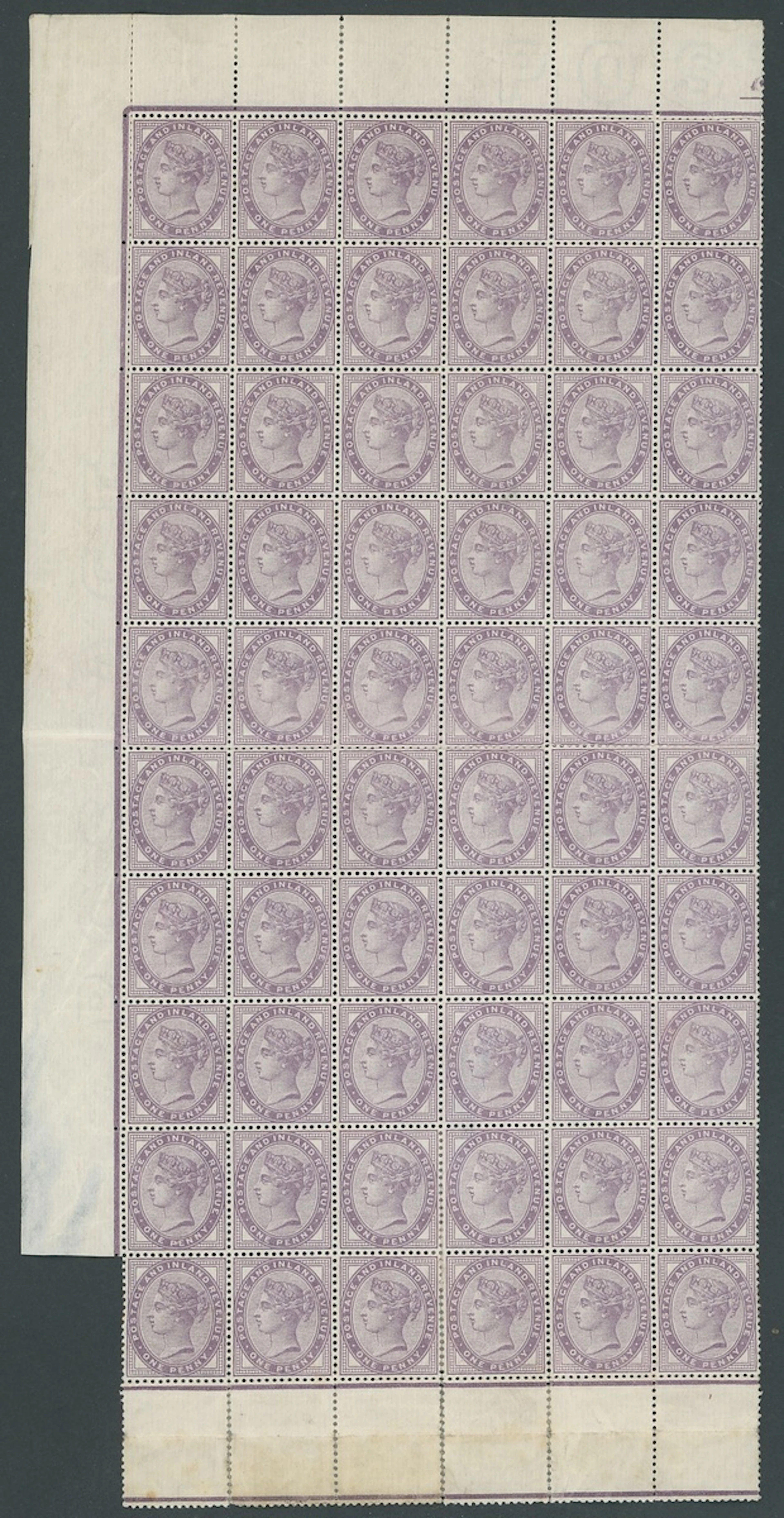Great Britain 1881 16 dots 1d. lilac, block of sixty (6 x 10) from