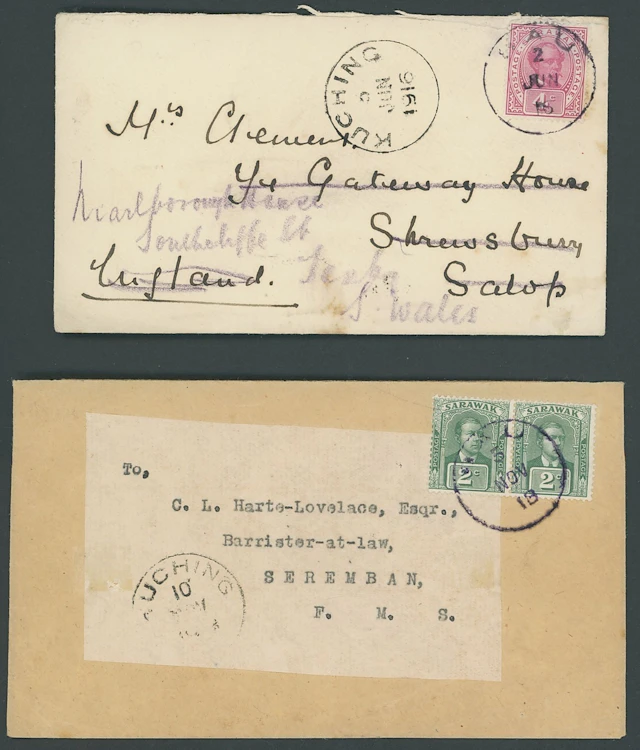 Sarawak Covers and Cancellations 1916 (2 June) Clement envelope to