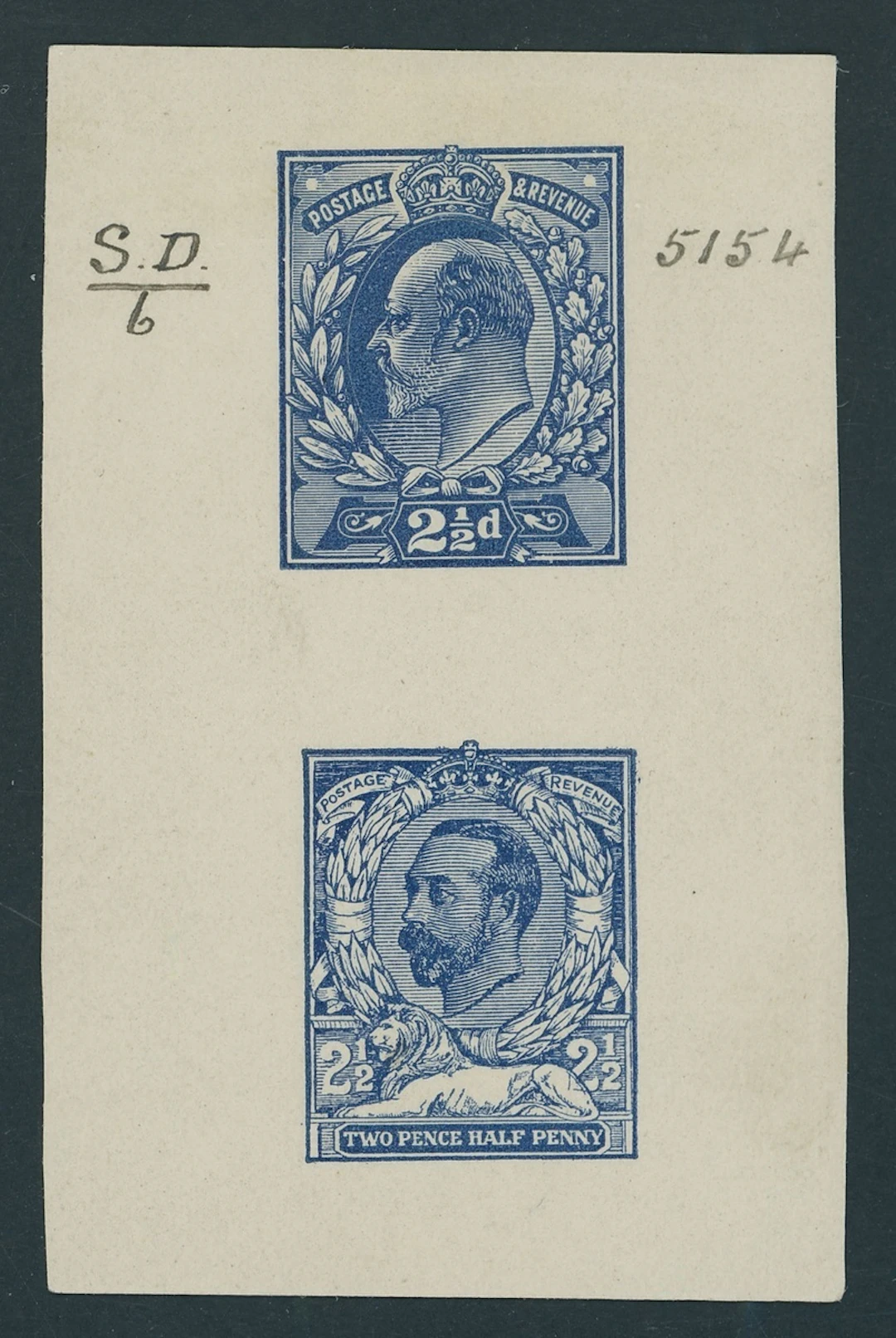 Great Britain King George V 1911 Hentschel essay for the 2½d. value