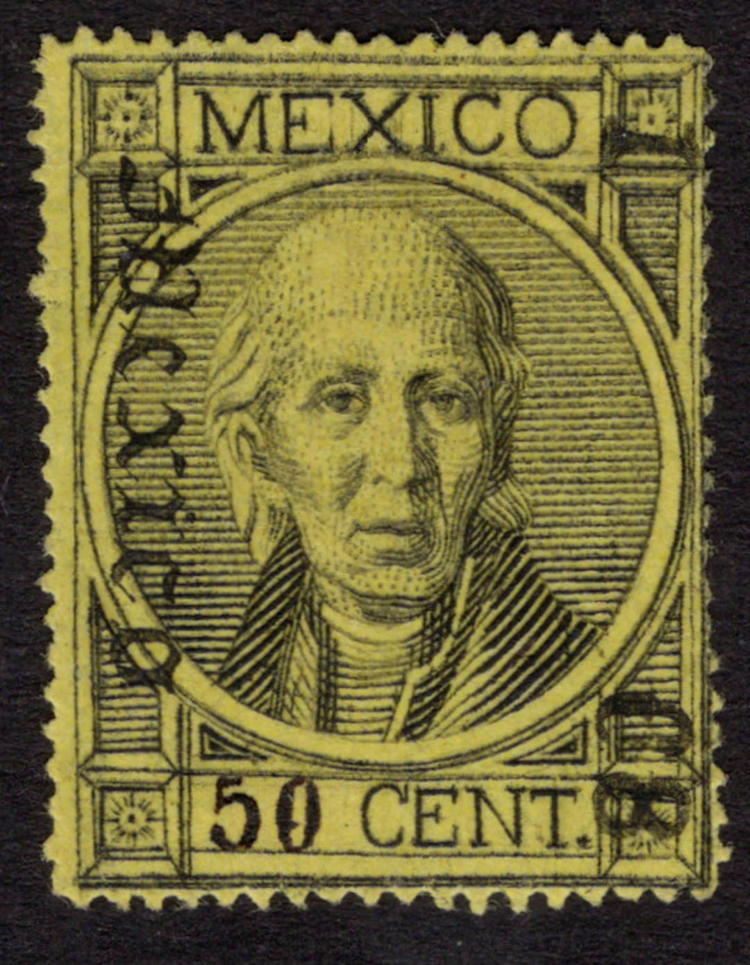 1856-1883 Classic Period 1868, "Hidalgo", 50c. black on yellow, thin