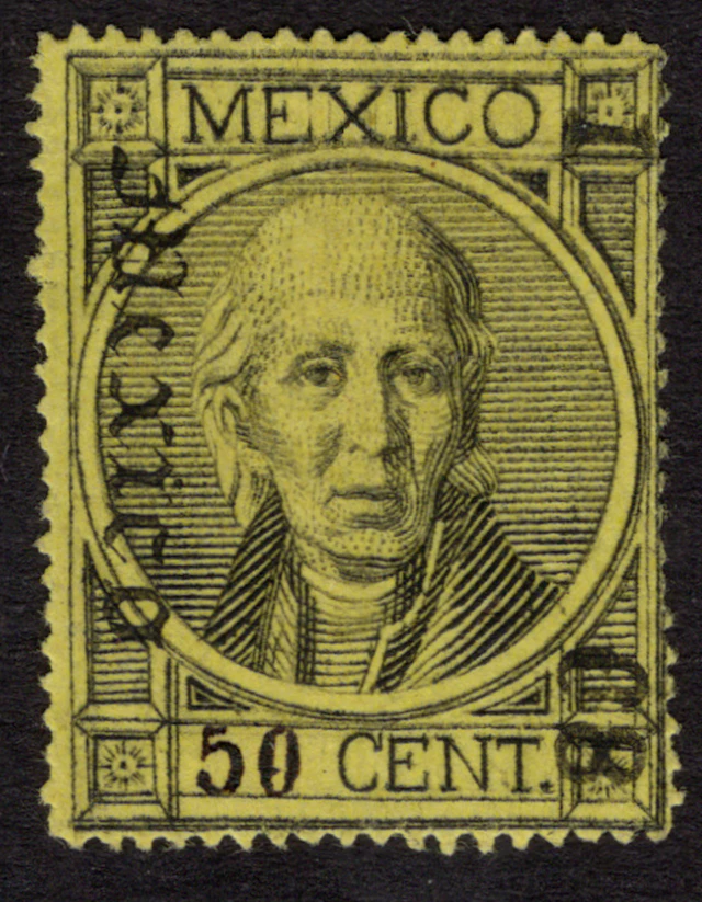 1856-1883 Classic Period 1868, "Hidalgo", 50c. black on yellow, thin