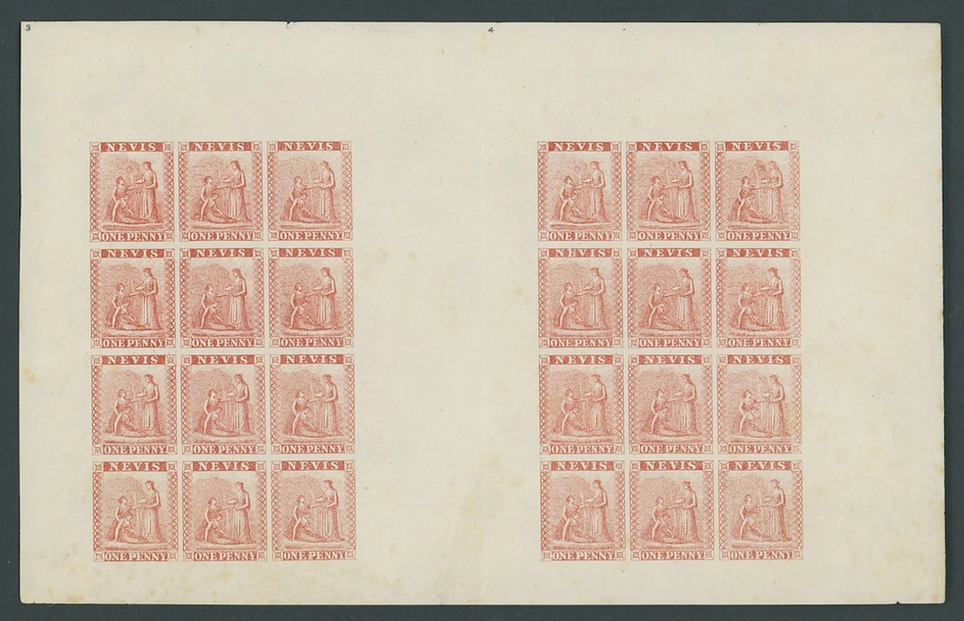 Nevis 1871-78 lithographed 1d. vermilion-red, complete imperforate