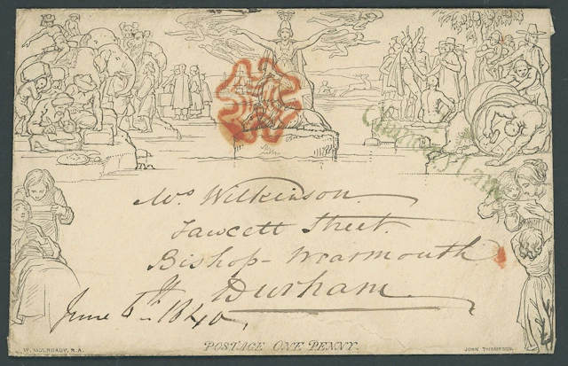 Great Britain 1840 Mulready One Penny Envelopes A132 from London to