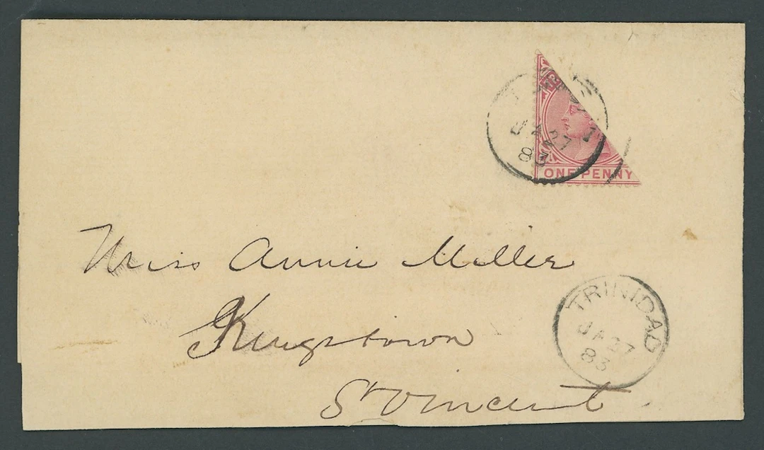 Trinidad Covers and Cancellations 1883 (27 Jan.) wrapper to St. Vincent