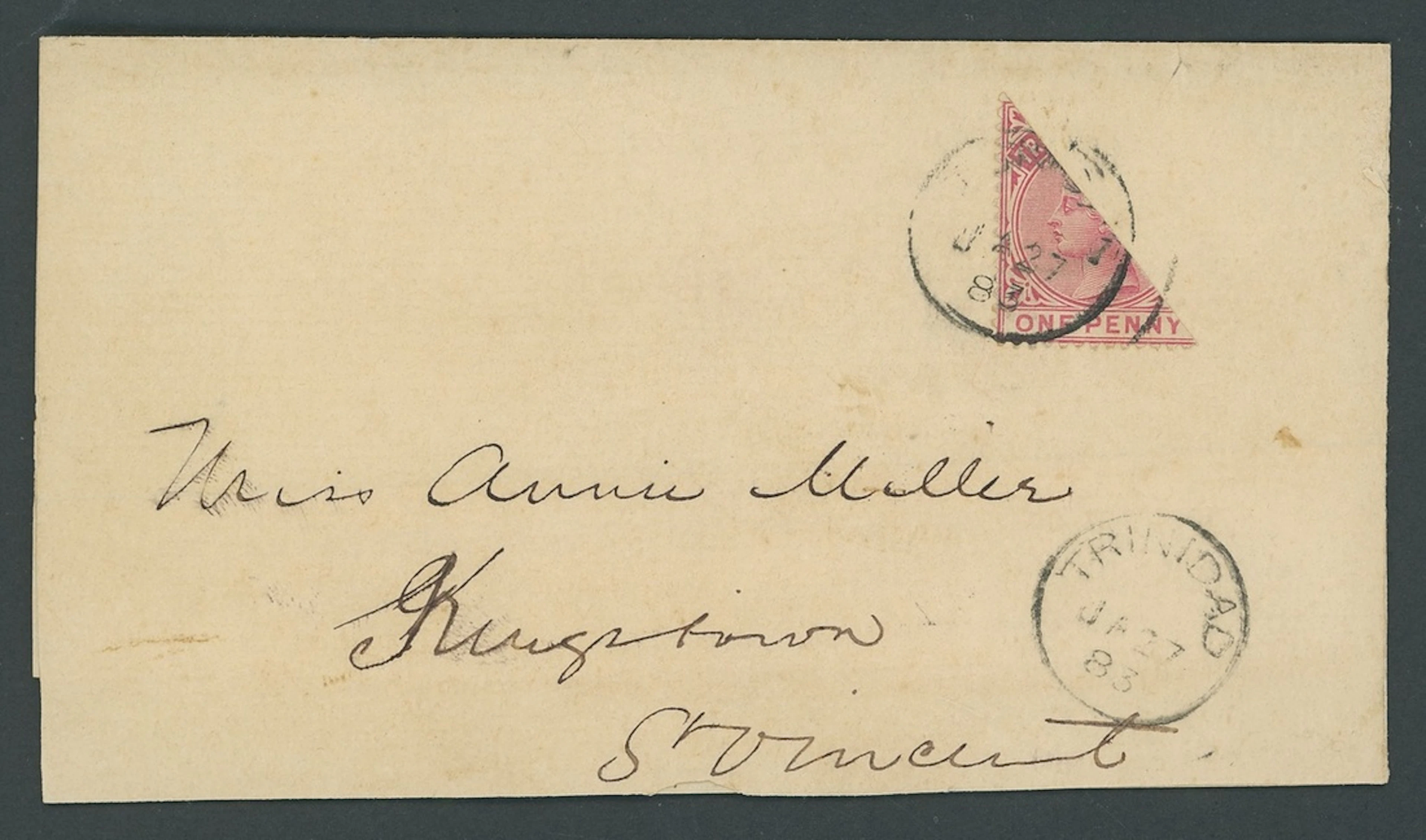 Trinidad Covers and Cancellations 1883 (27 Jan.) wrapper to St. Vincent