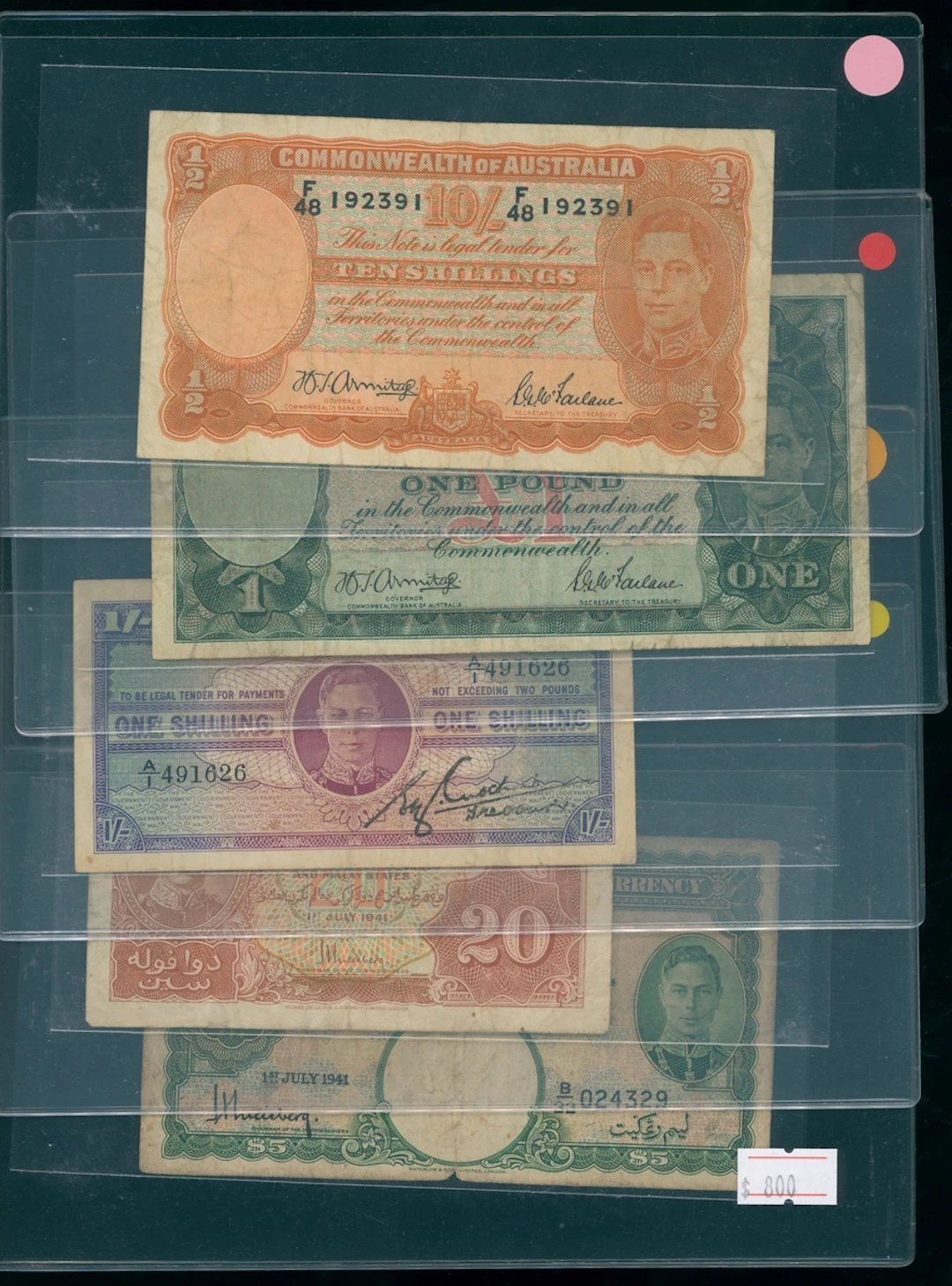 Australia, Malaya and Malta, King George V Banknotes, a group of 5x