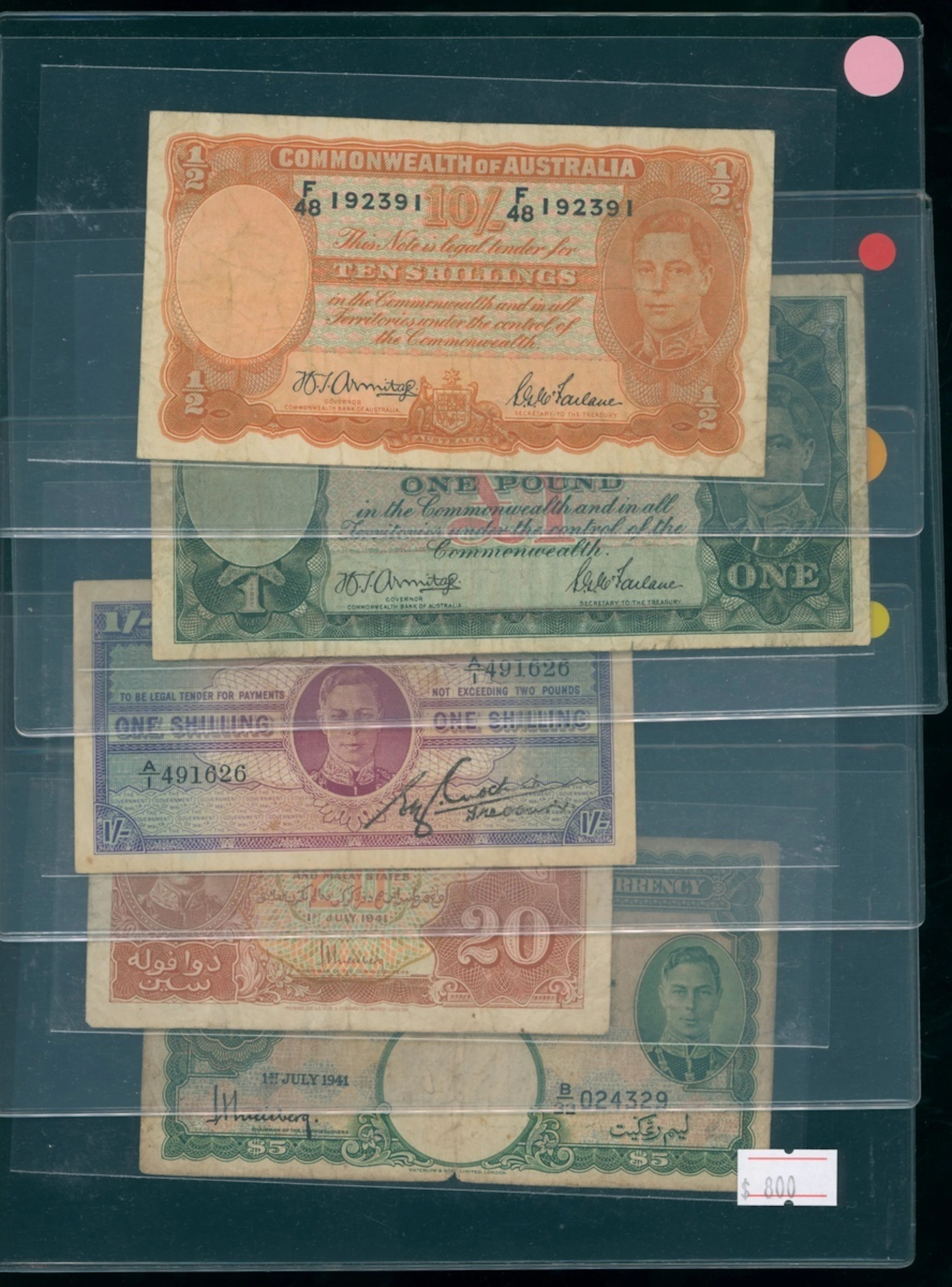 Australia, Malaya and Malta, King George V Banknotes, a group of 5x
