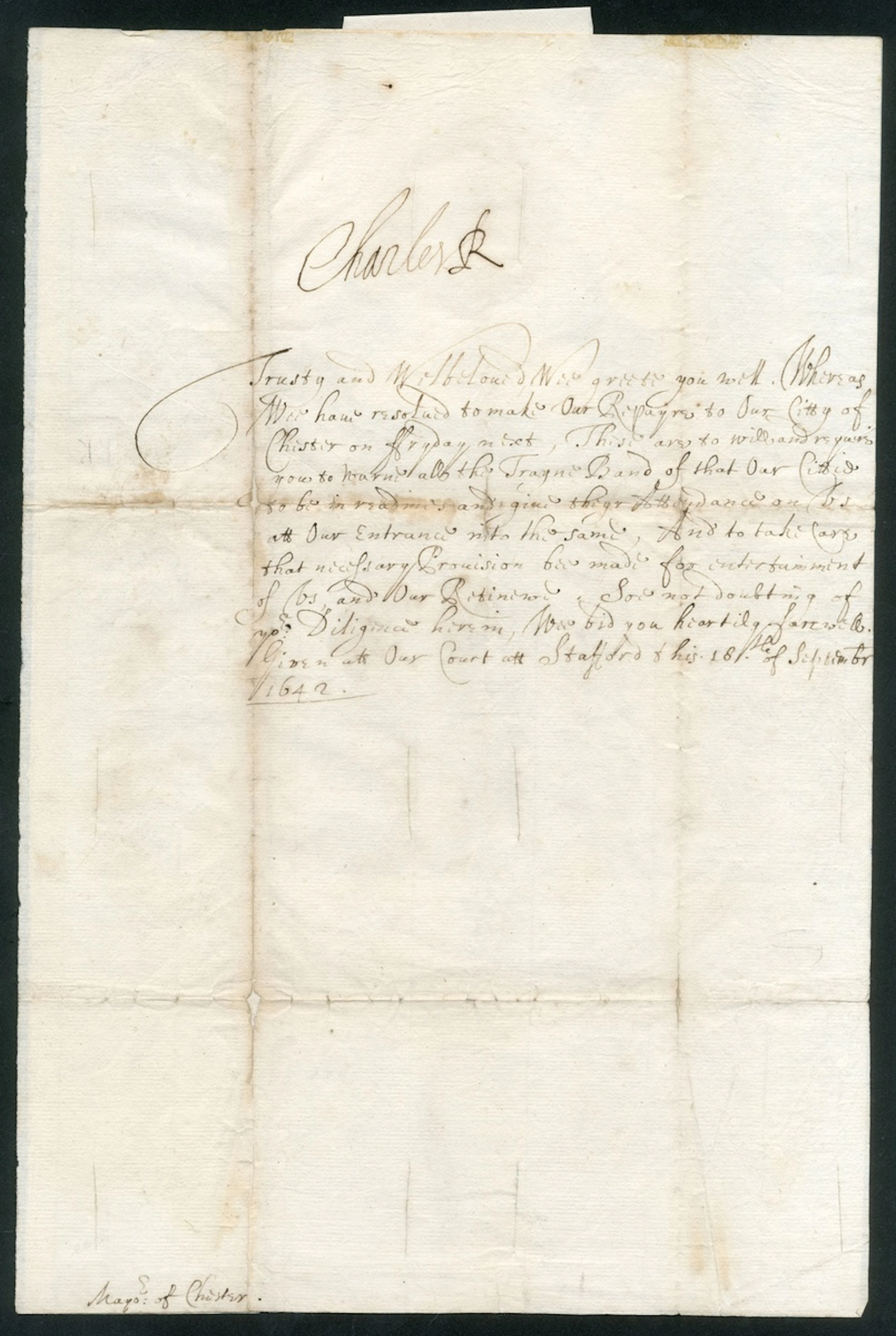 King Charles I - Preparing for the Civil War 1642 (18 Sept.) letter