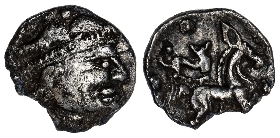 Catuvellauni, (50 BC - AD 43), AR Unit, 'Winged Helmet' Type, male