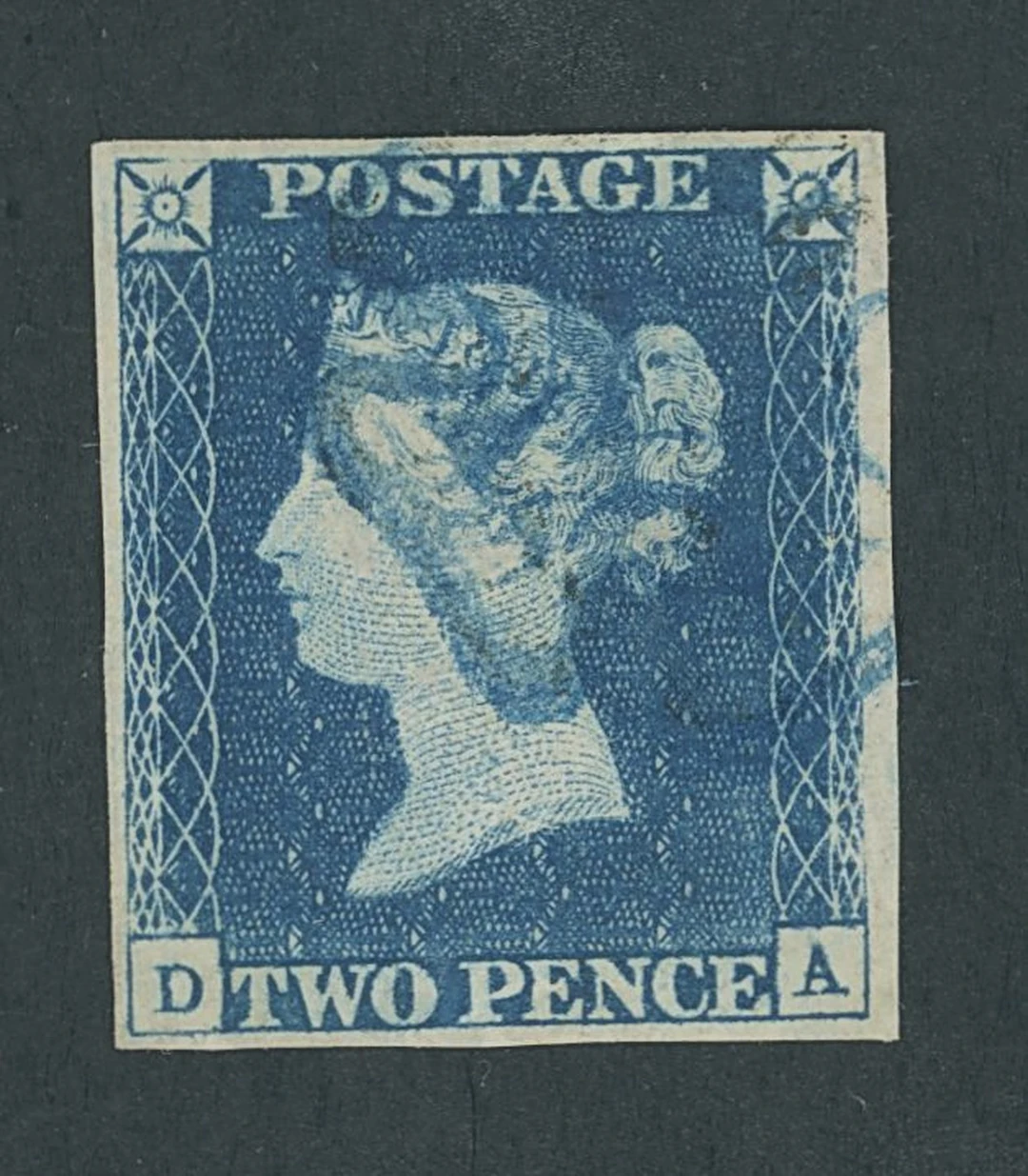Great Britain 1840 Two Pence Blue Plate 2 DA, good to large margins
