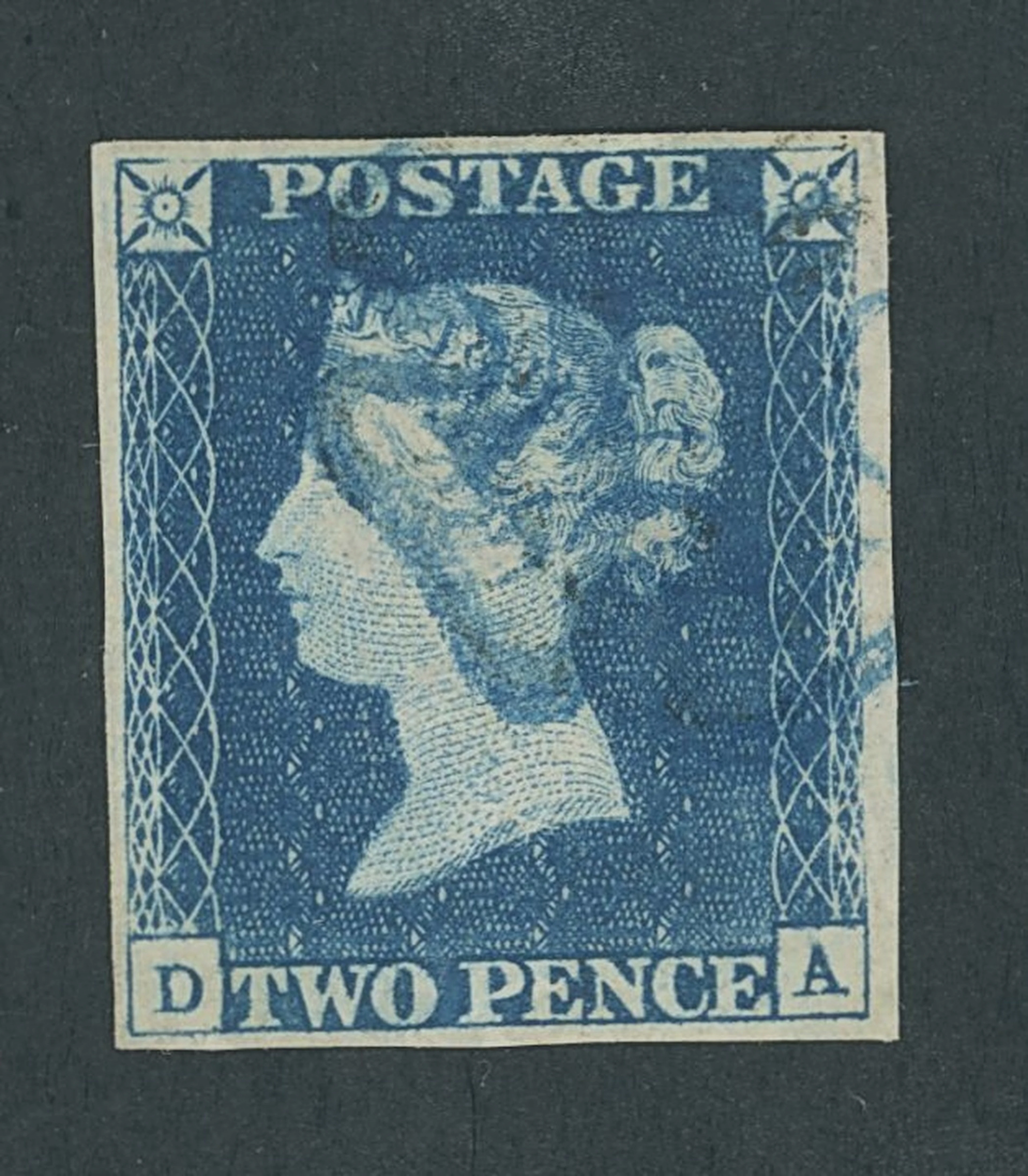 Great Britain 1840 Two Pence Blue Plate 2 DA, good to large margins