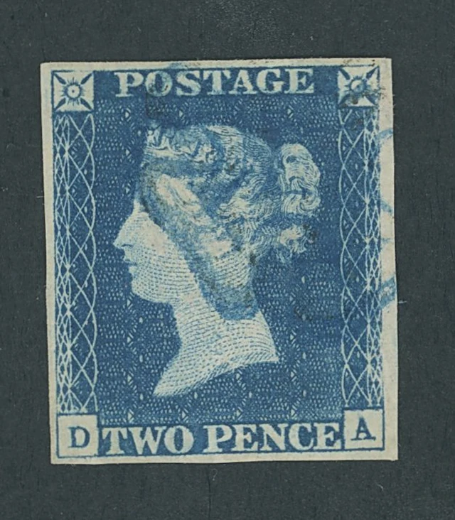 Great Britain 1840 Two Pence Blue Plate 2 DA, good to large margins