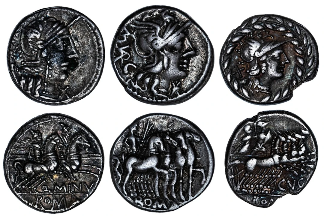 Roman Republic, Trio of Denarii (3): i) M. Vargunteius, struck 130