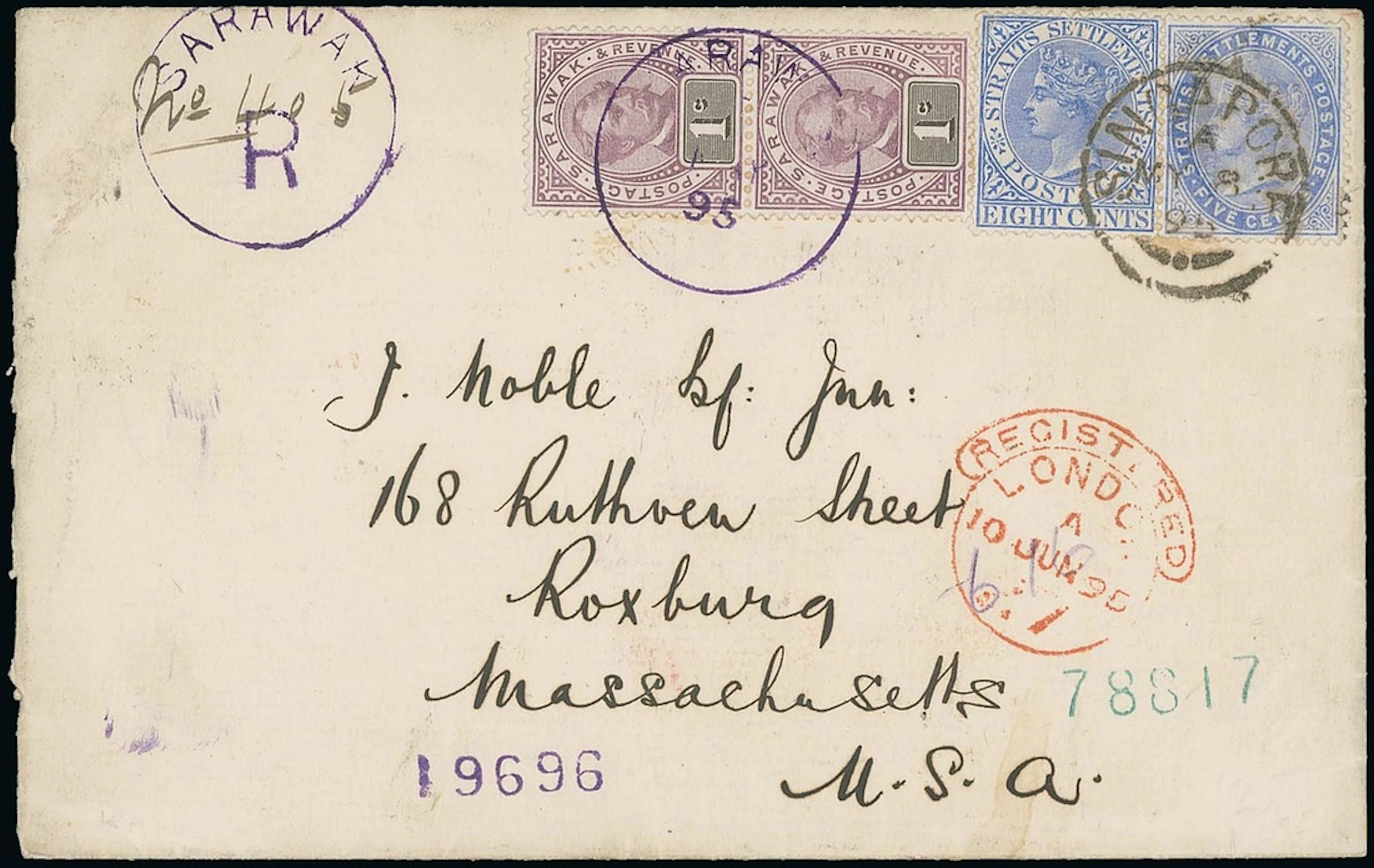 Sarawak 1888-97 "postage & revenue" Issue Combination Covers 1895