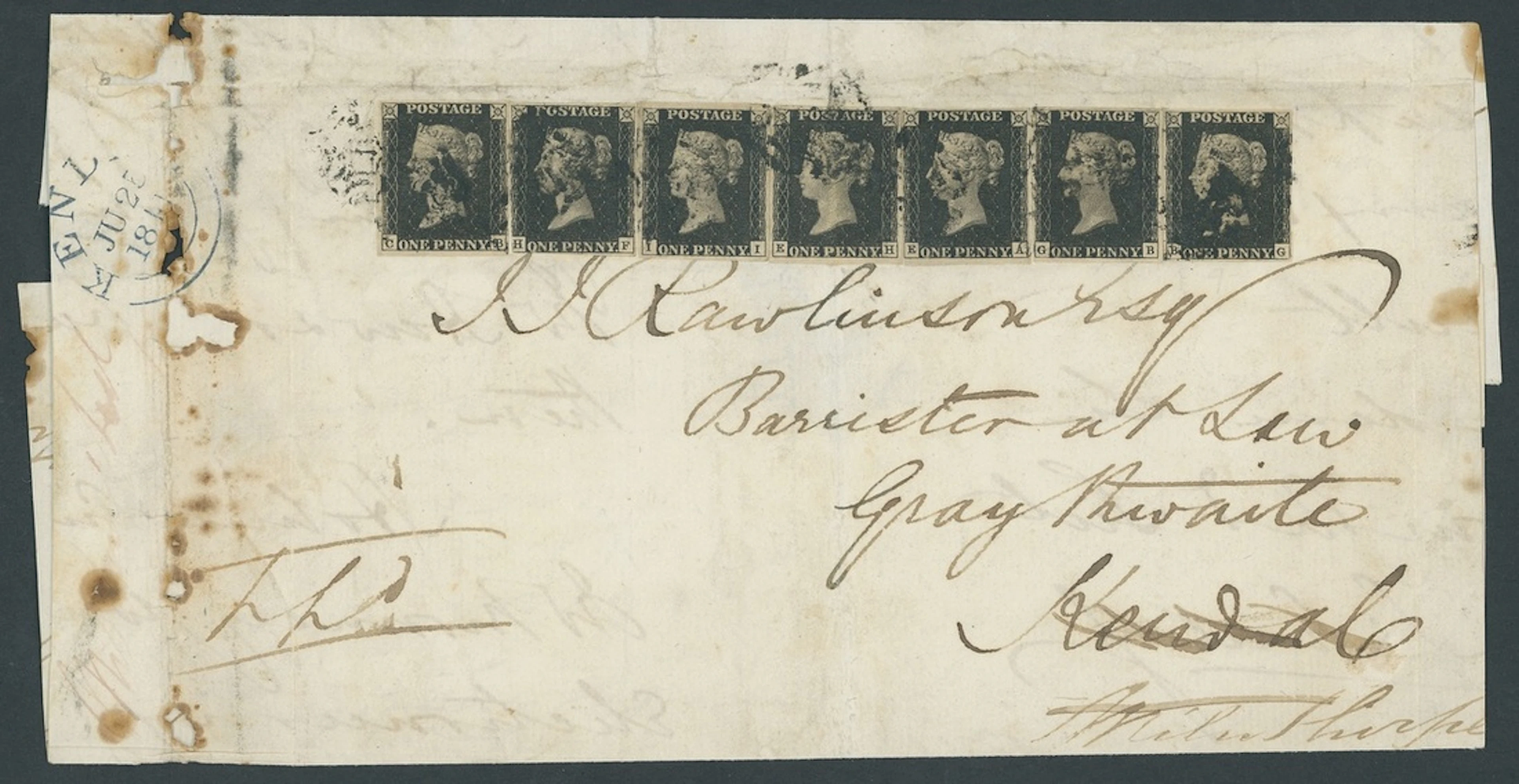 Great Britain 1840 One Penny Black Plate 9 CB, HF, II, EH, EA, GB
