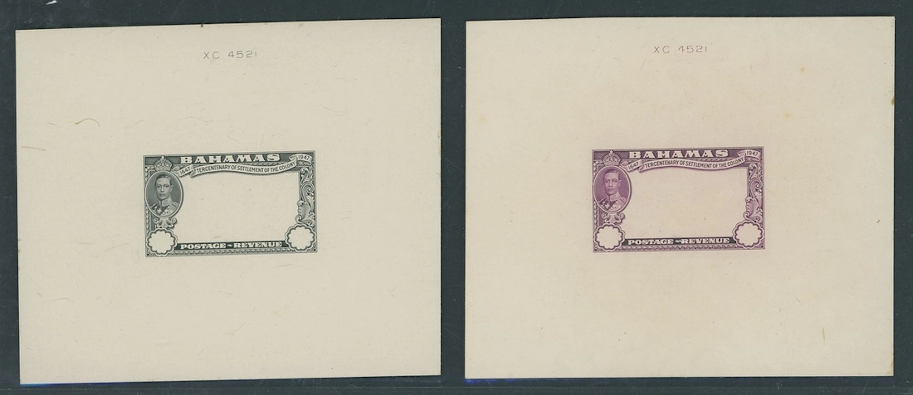 Bahamas 1948 Eleuthera master die proofs of the frame in black and