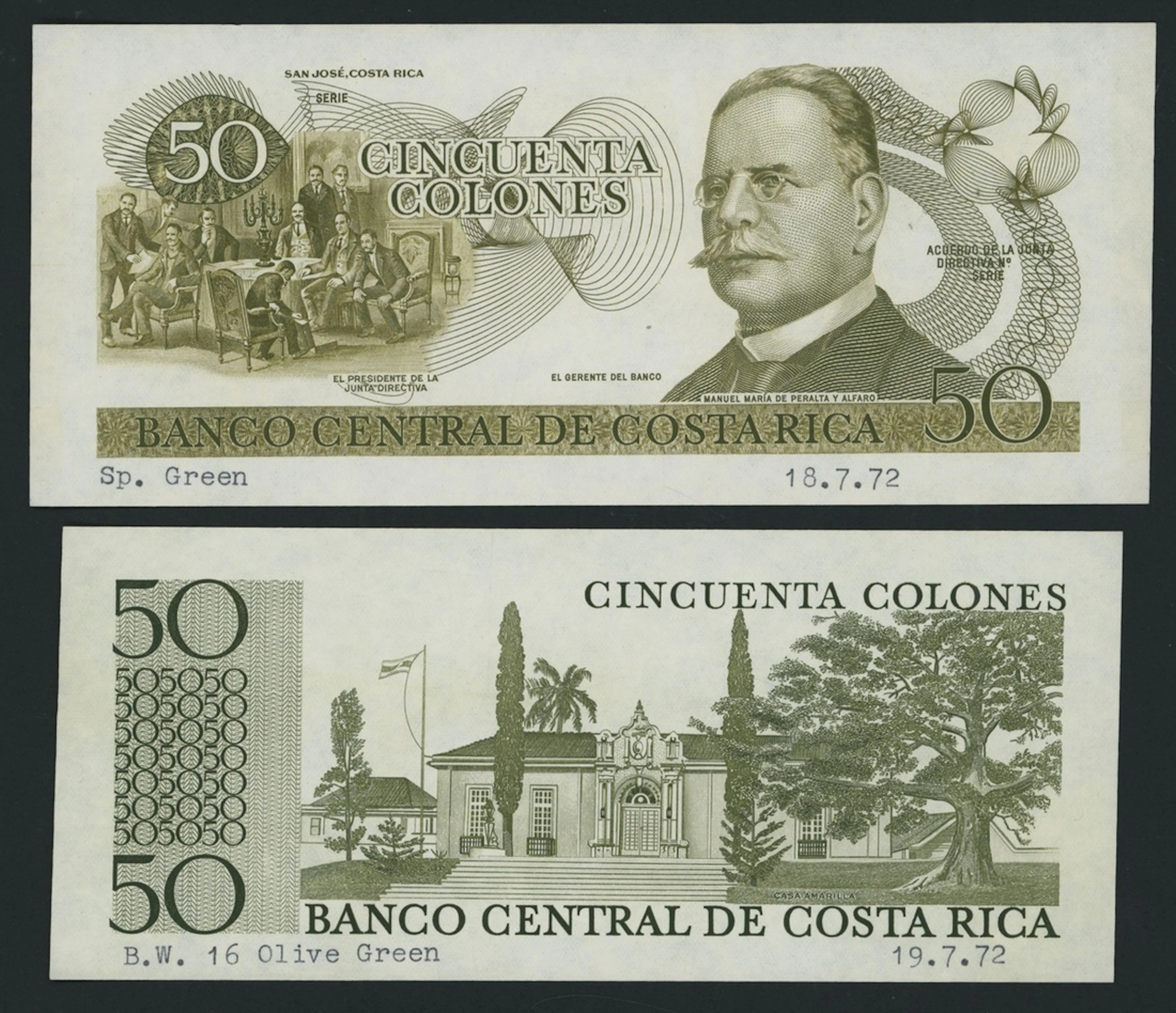 Banco Central de Costa Rica, [2 notes] front and back proofs for 50