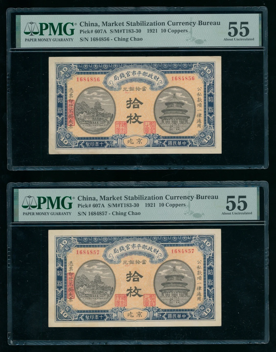 Market Stabilization Currency Bureau, China, a consecutive pair of