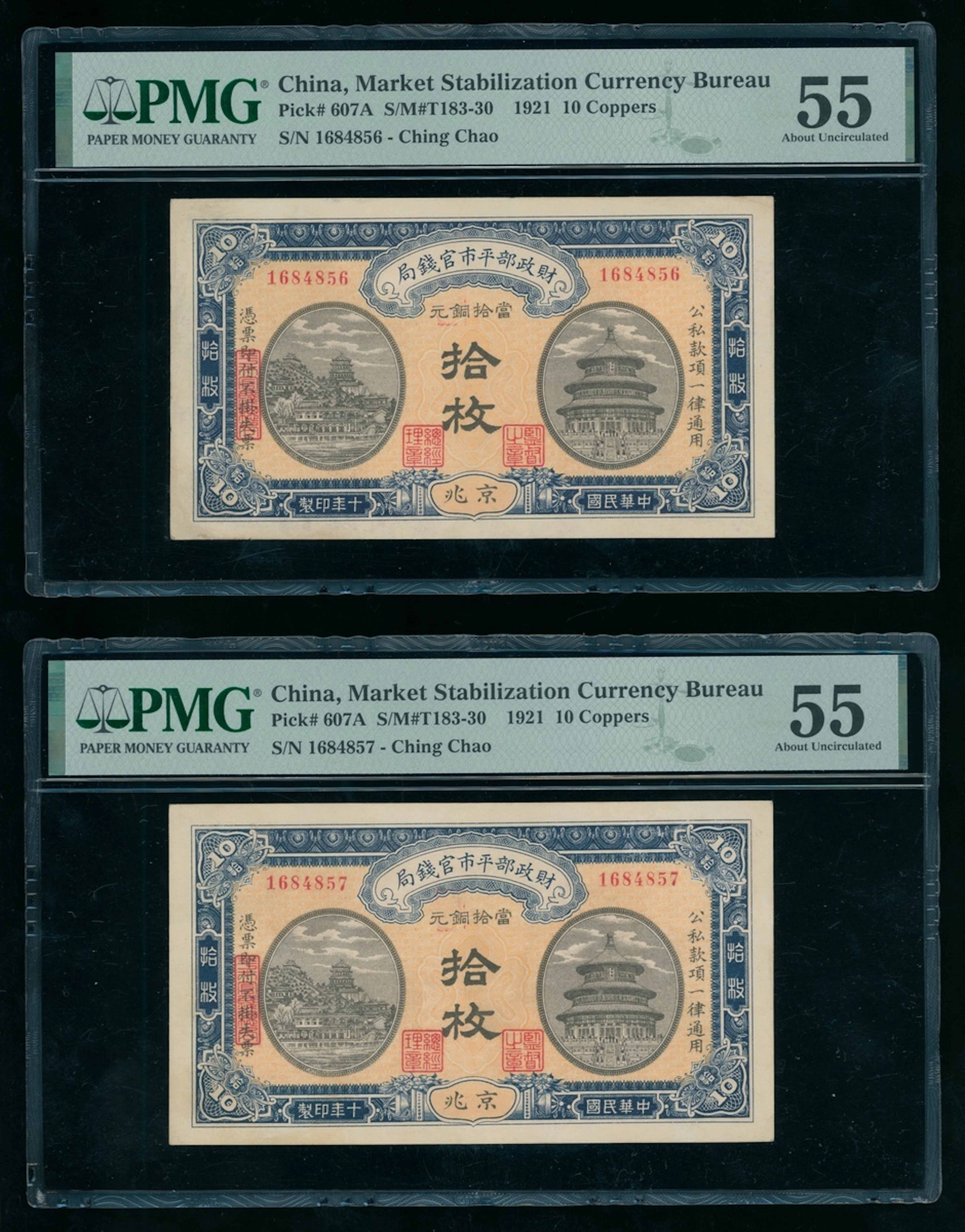 Market Stabilization Currency Bureau, China, a consecutive pair of