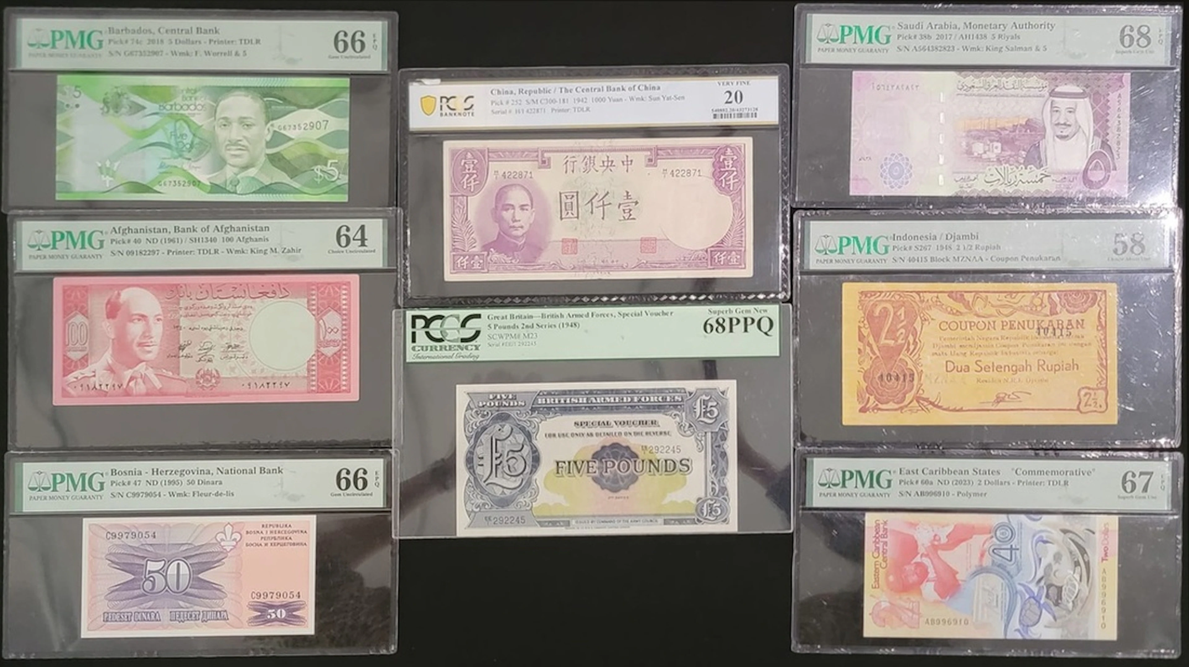 World Banknotes, a group of 8x, including, (Pick 40, 74c, 47, 252