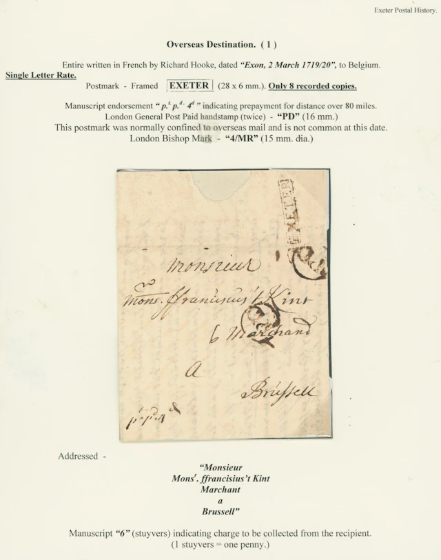 Great Britain Postal History 1719 (20 March), entire letter to Brussels