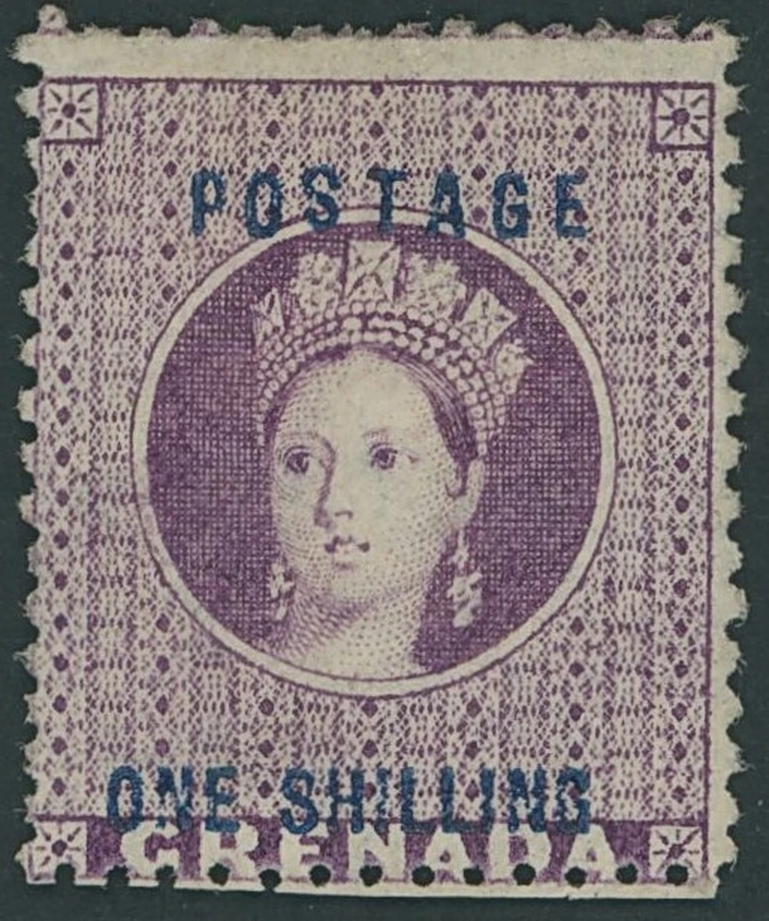 Grenada Issued Stamps 1875 July) 1/- deep mauve, variety inverted