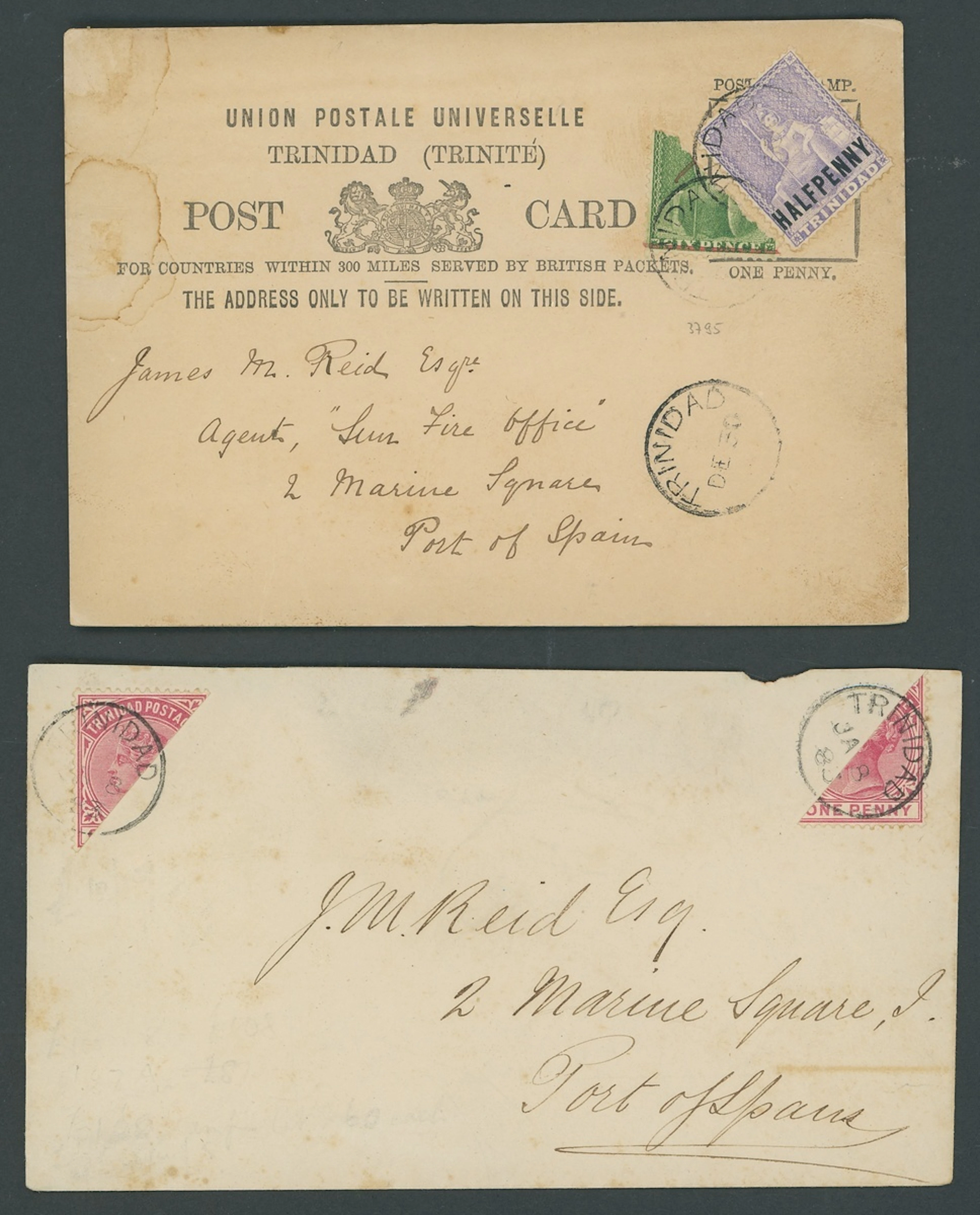 Trinidad Covers and Cancellations 1882 (30 Dec.) black printed card