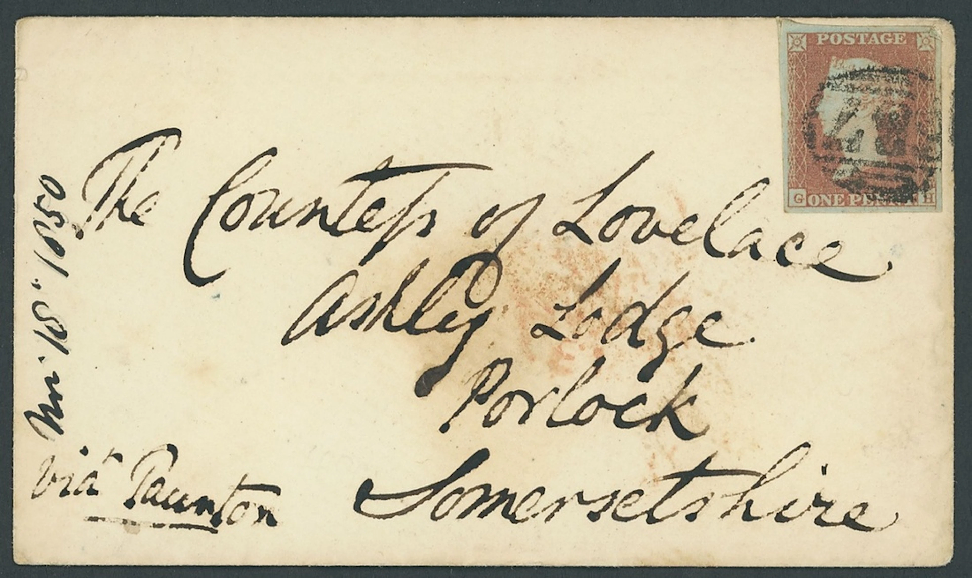 Great Britain The Countess of Lovelace (1815-1852) 1850 Envelope franked