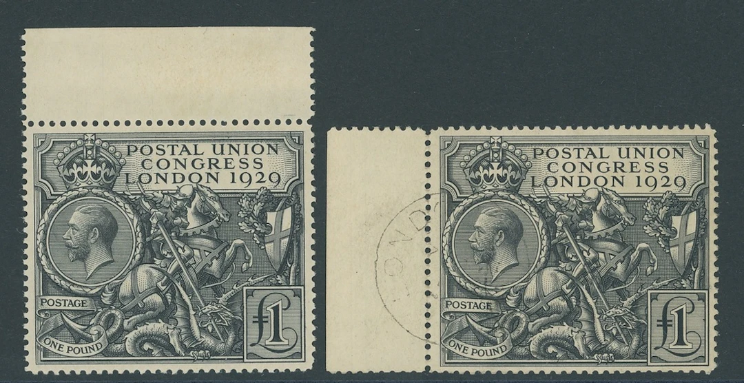 Great Britain King George V 1929 Postal Union Congress £1, two examples